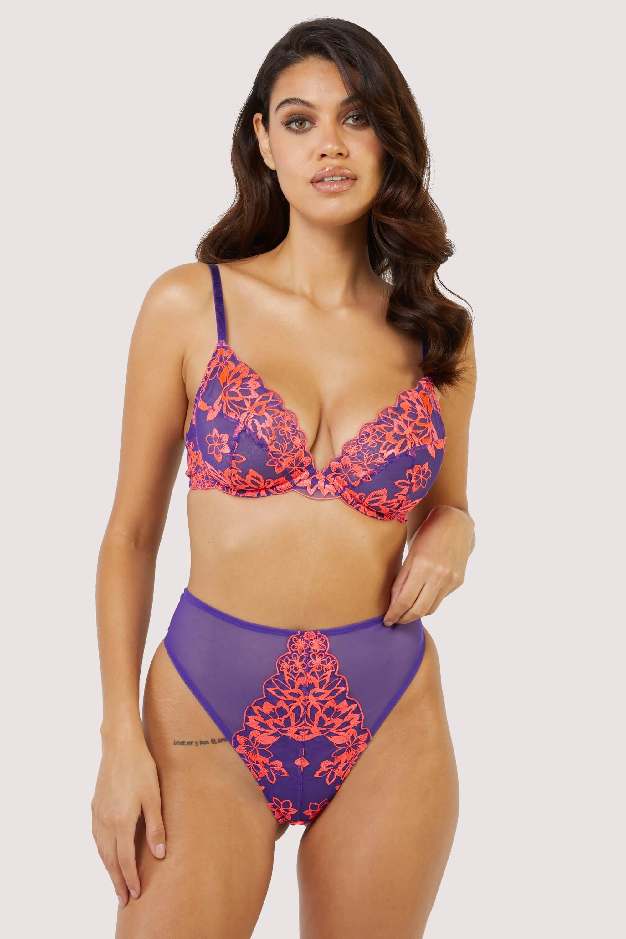 Ada Purple and Neon Pink Blossom High Waist Thong - Image 3