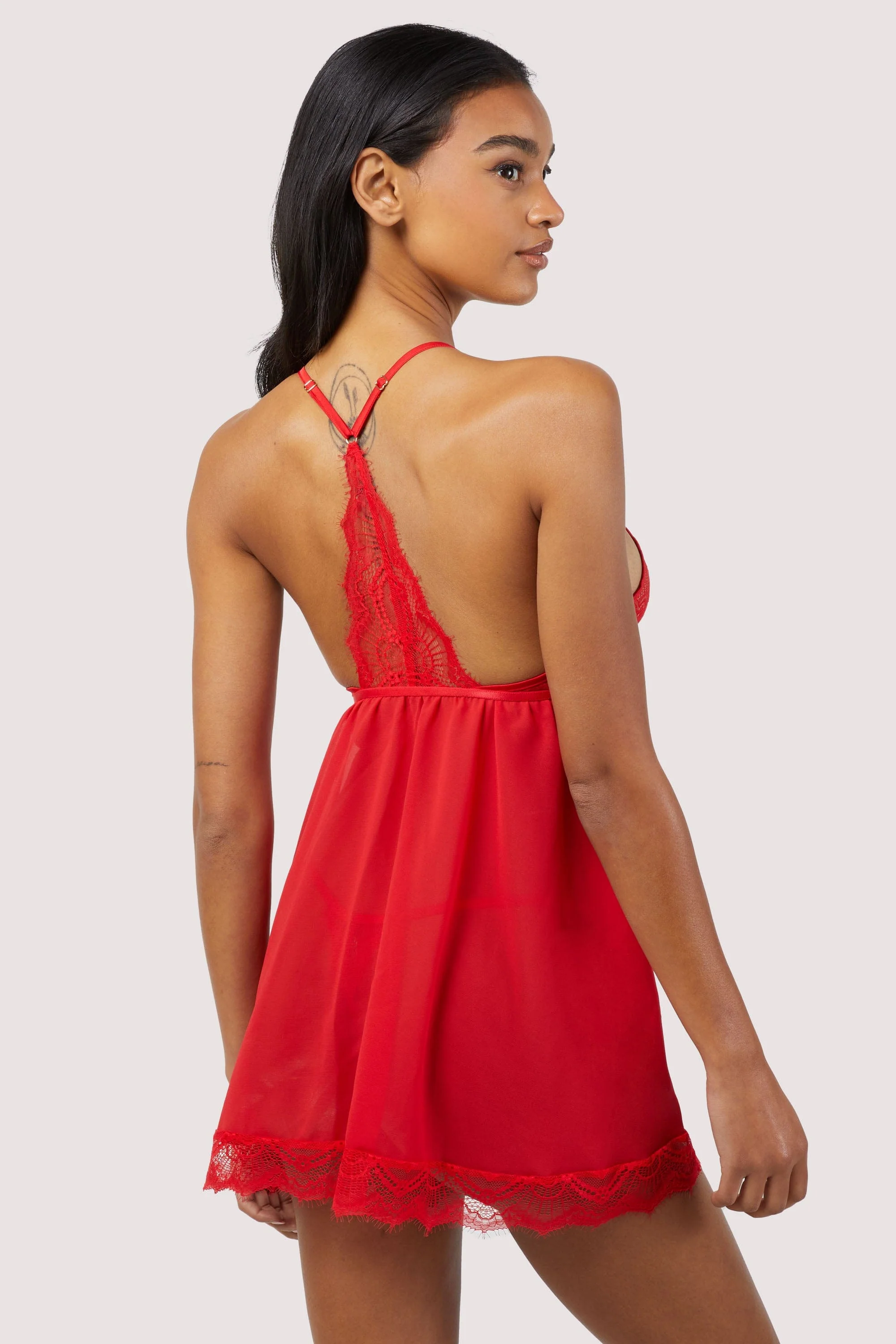 Adele Red Eyelash Lace Babydoll and Thong Set - Image 4