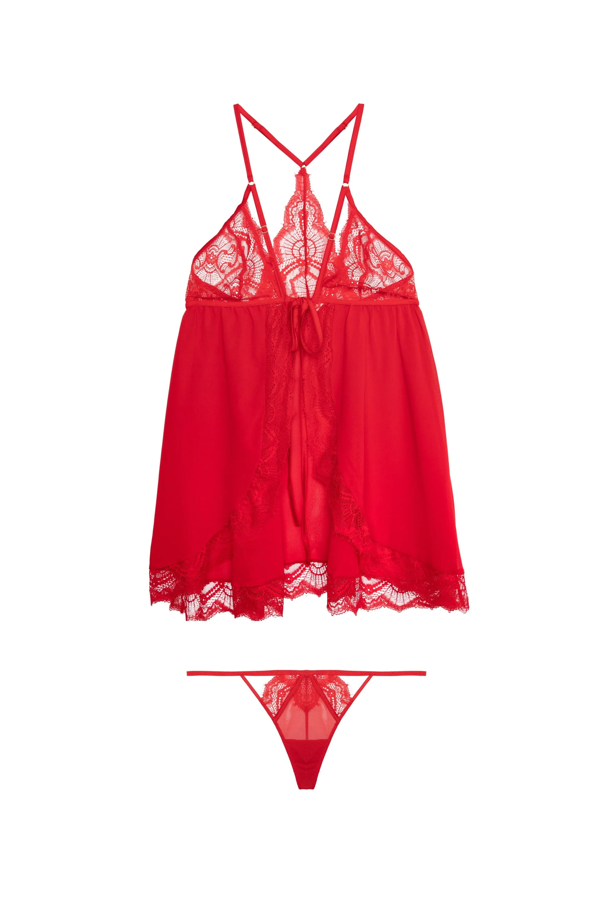 Adele Red Eyelash Lace Babydoll and Thong Set - Image 5