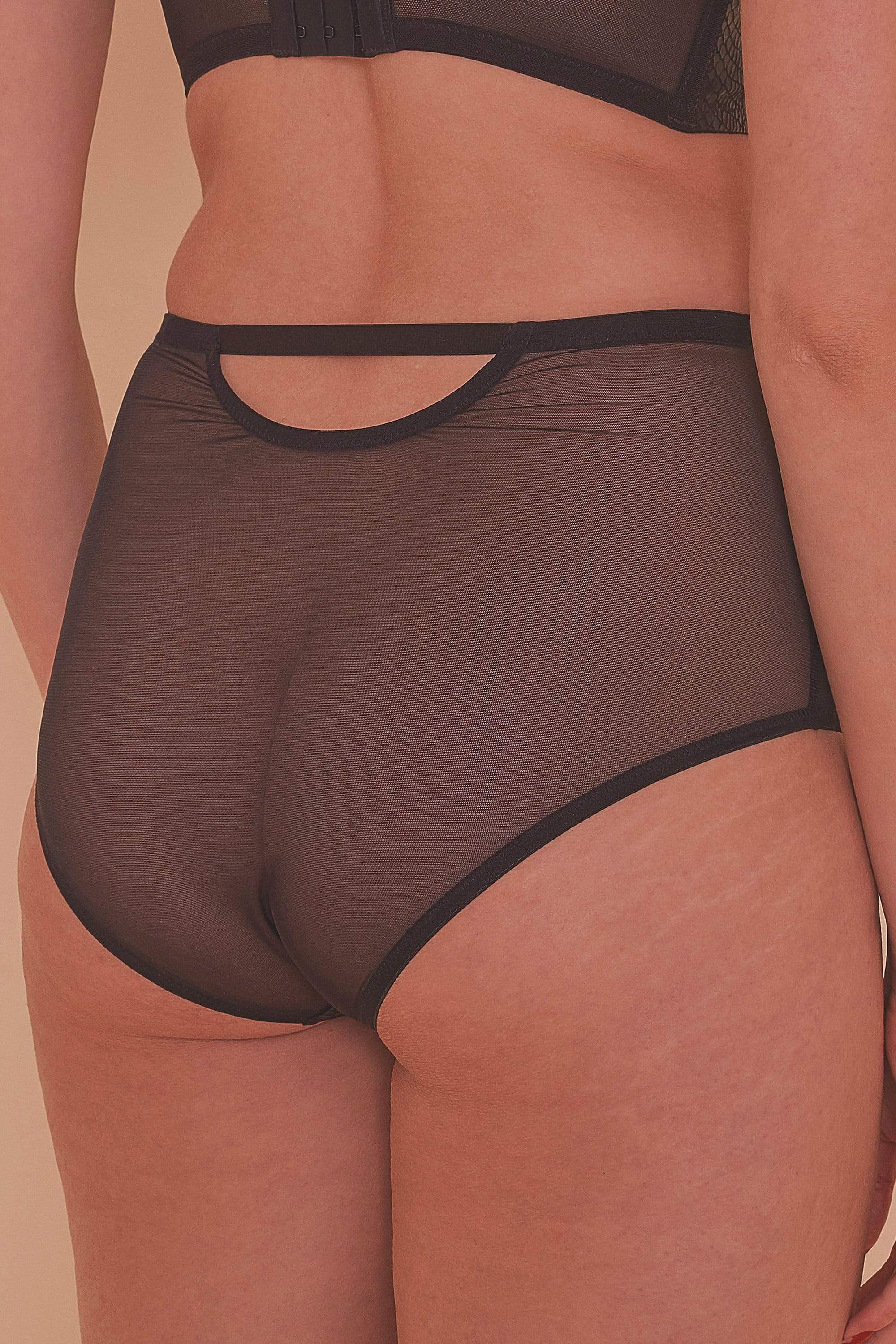 Aerona Black Lace and Leatherette High Waist Brief - Image 3