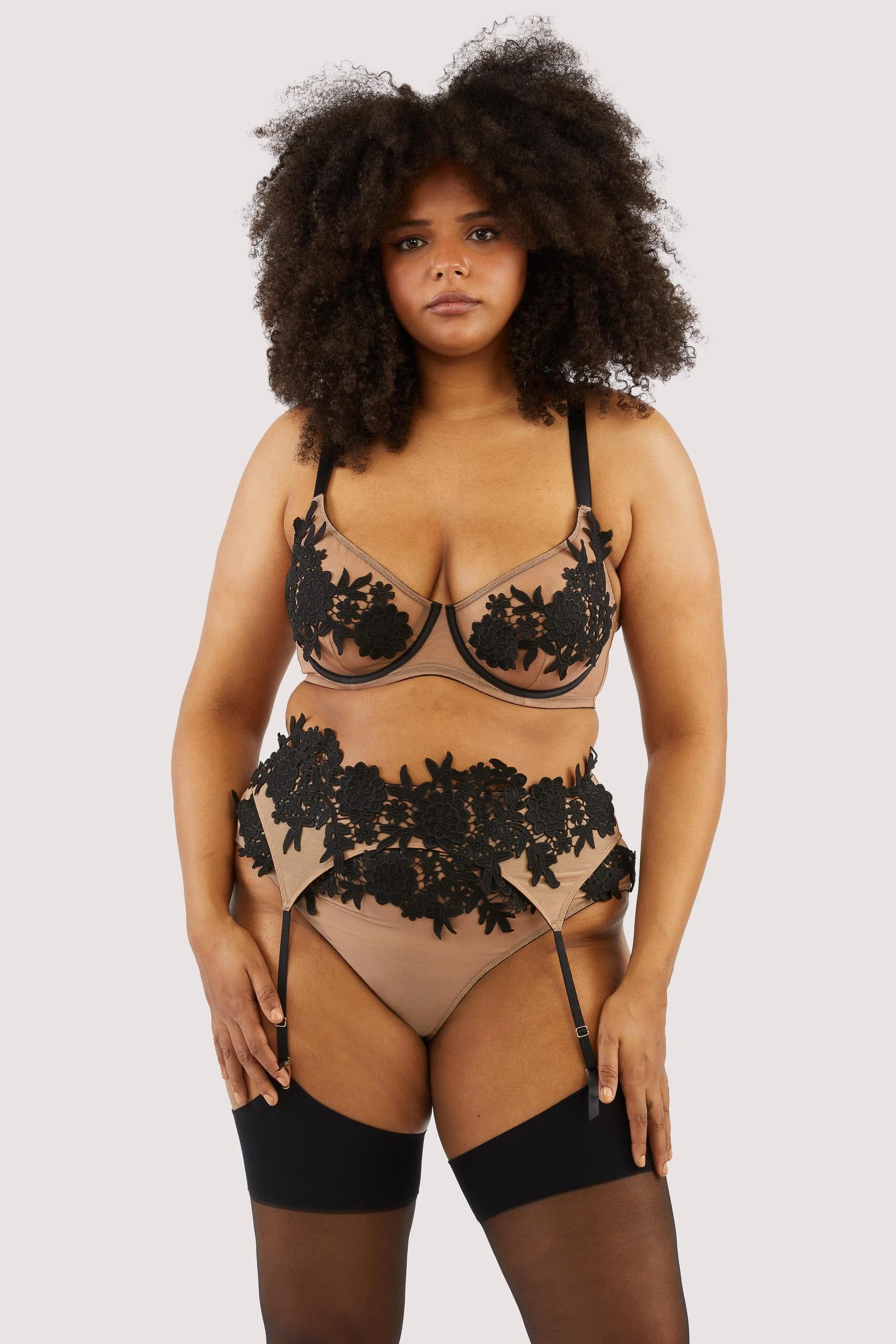 Alaina Illusion Mesh And Black Applique Suspender - Image 4