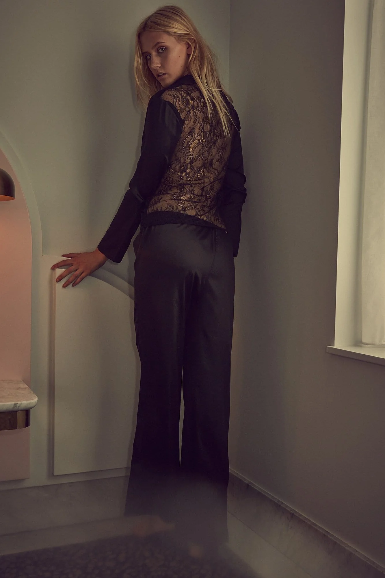 Wolf & Whistle Alicia Black Satin and Lace Pyjama Set - Image 2