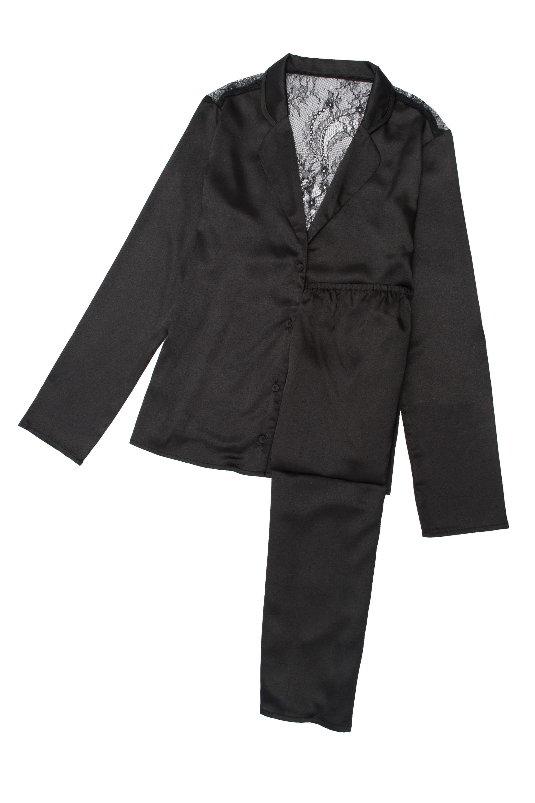 Wolf & Whistle Alicia Black Satin and Lace Pyjama Set - Image 3