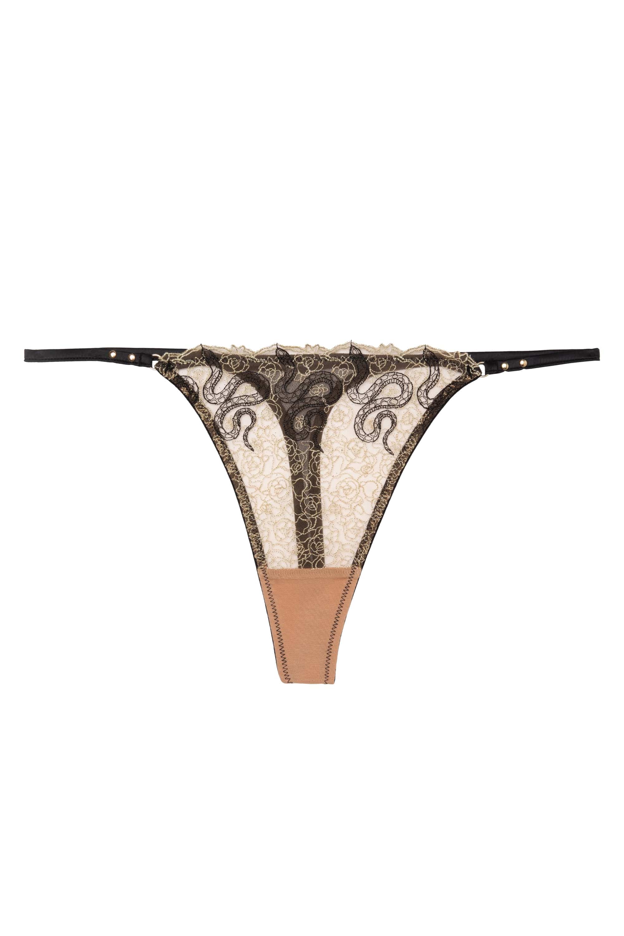 Amal Gold And Black Embroidery Thong - Image 4