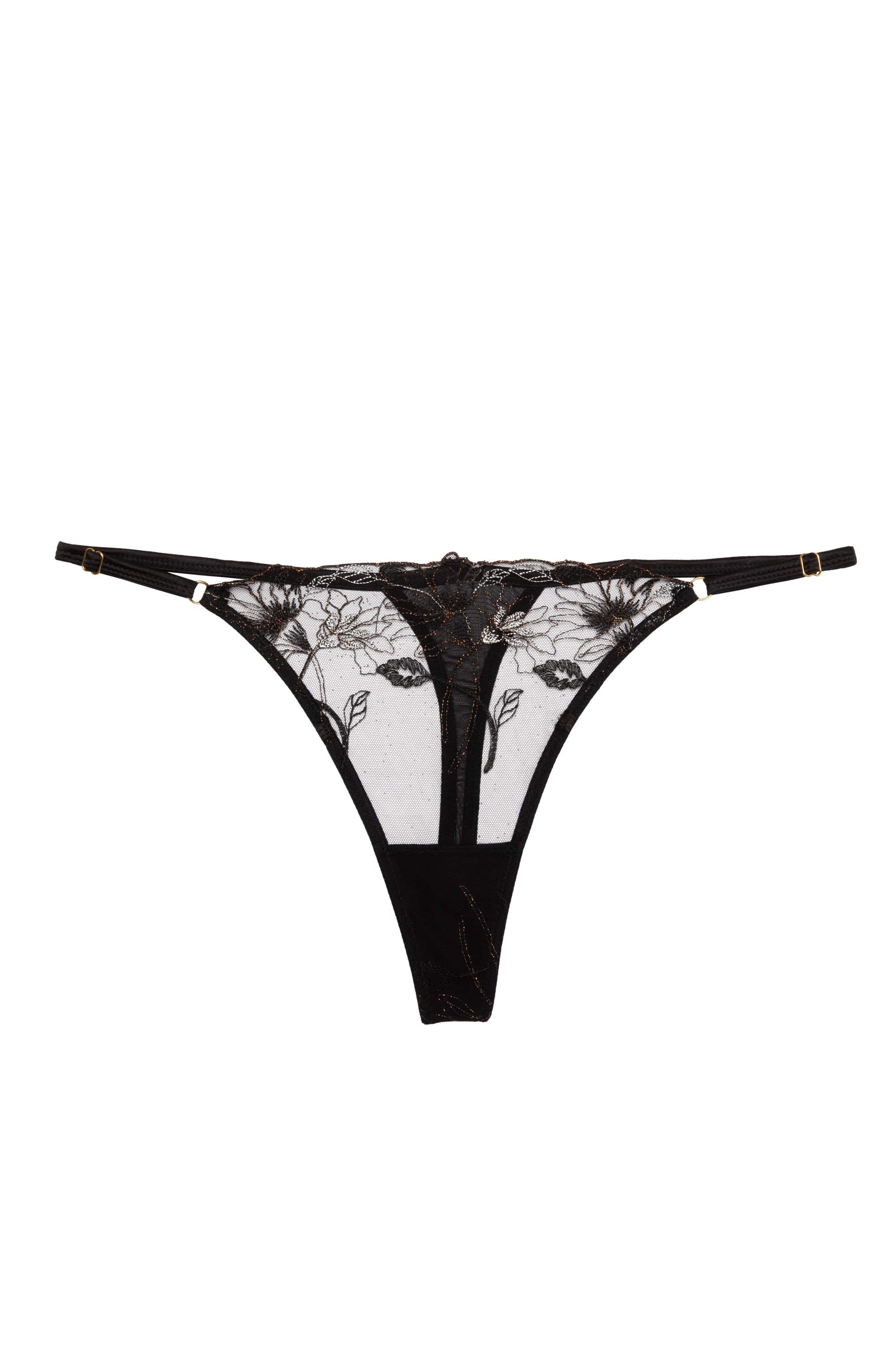 Aria Black and Gold Lace Strap Thong - Image 4