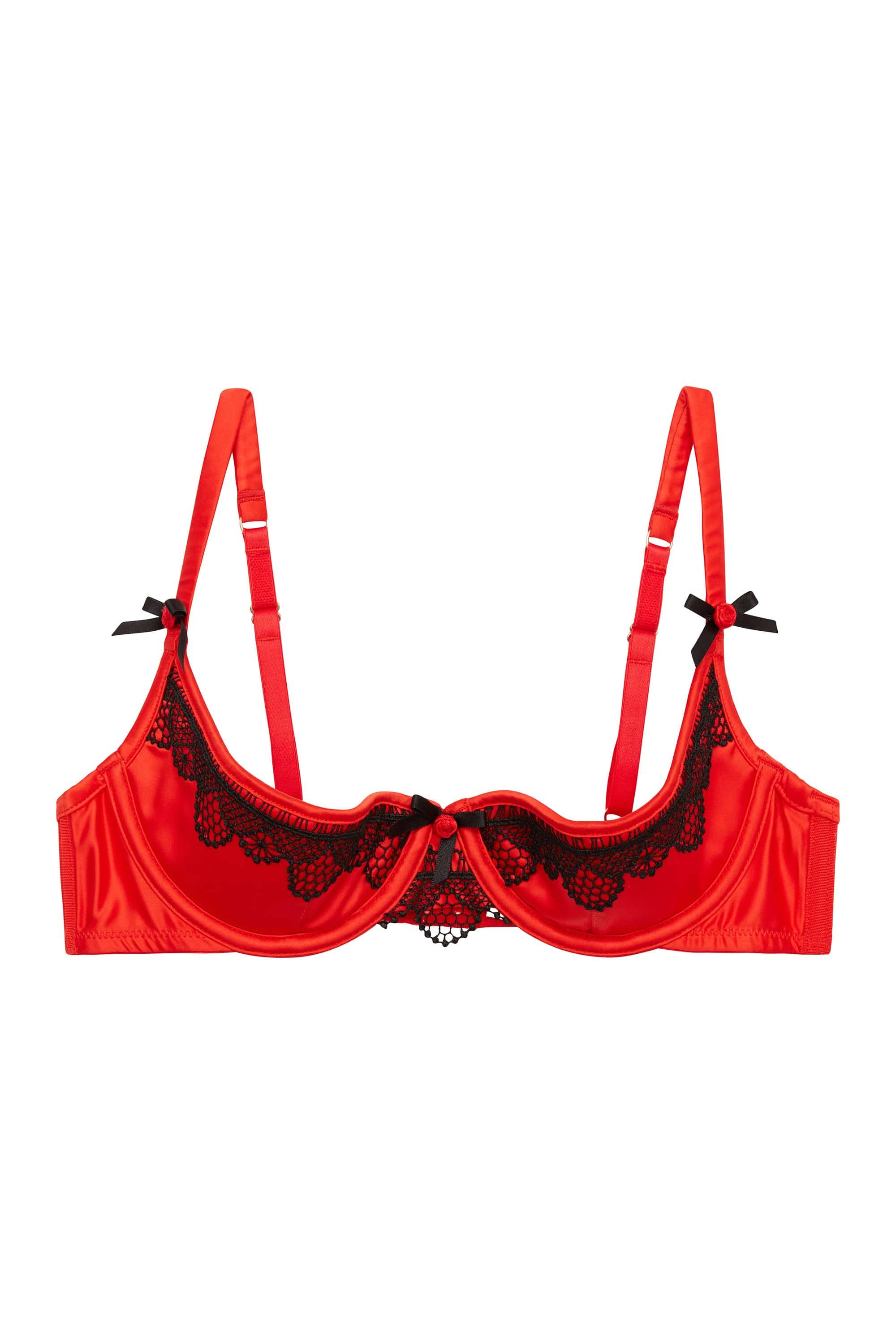 Arlene 1/4 Full bust Cup Red Satin Black Lace Bra DD/E - K - Image 5