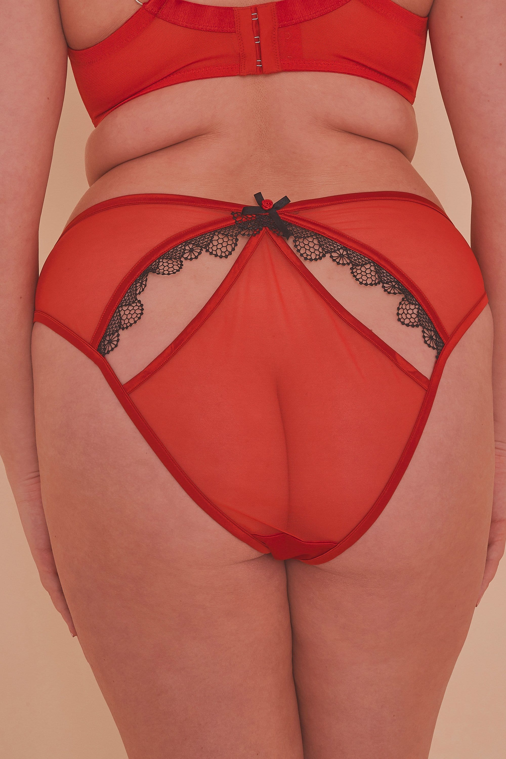 Arlene Curve Red Satin Black Lace Brief - Image 2