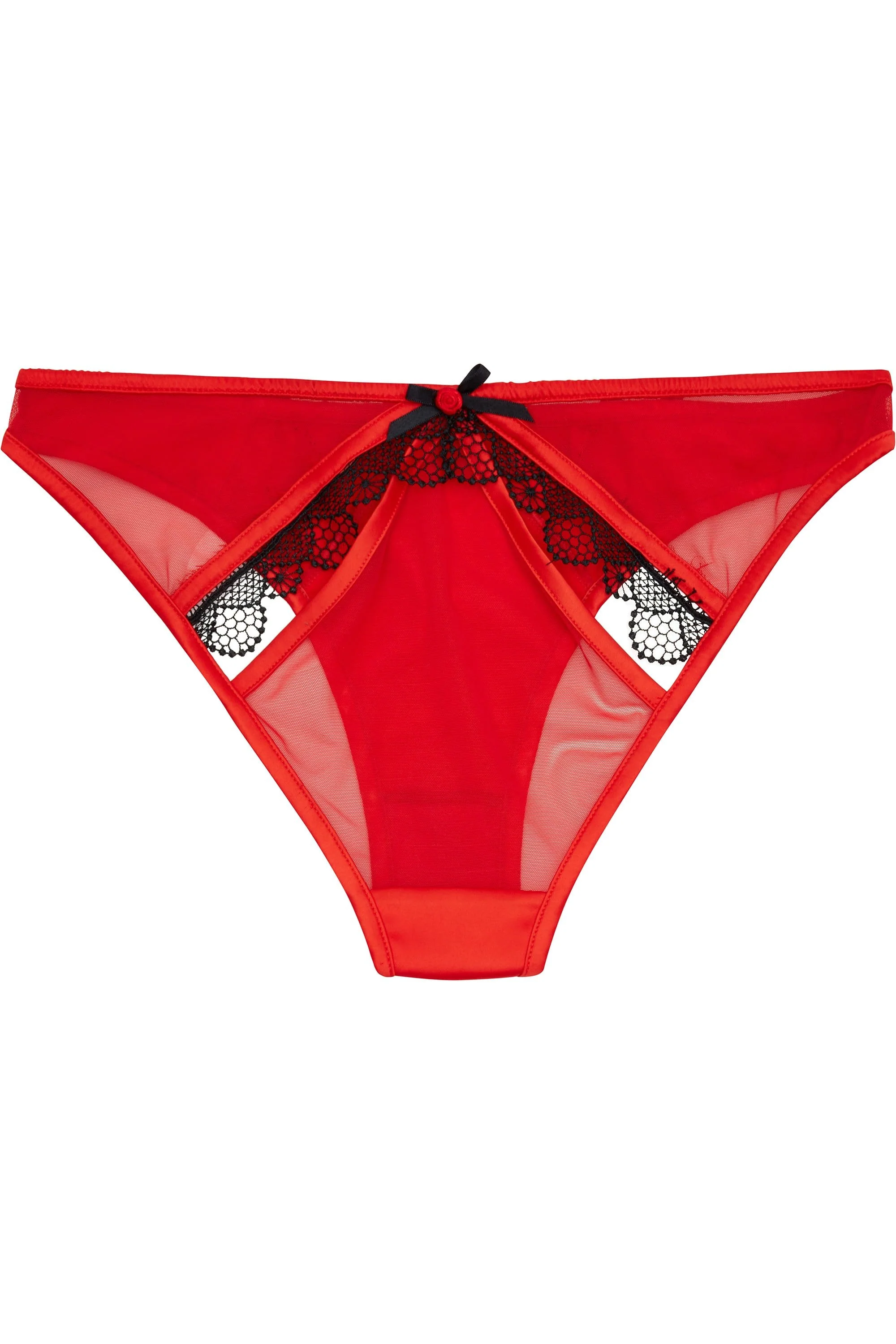 Arlene Red Satin Black Lace Ouvert Brief - Image 2