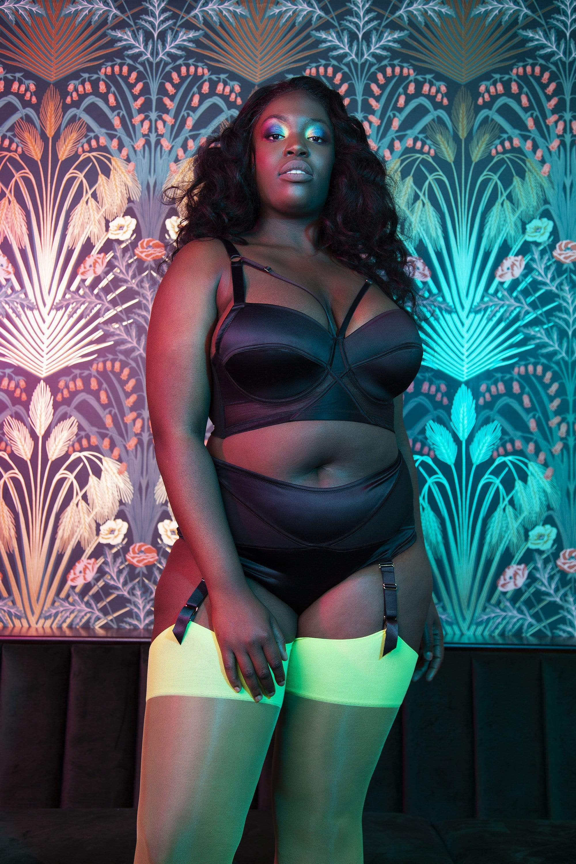 Aurora Black Mesh & Satin Crossover Longline Bra - Image 6