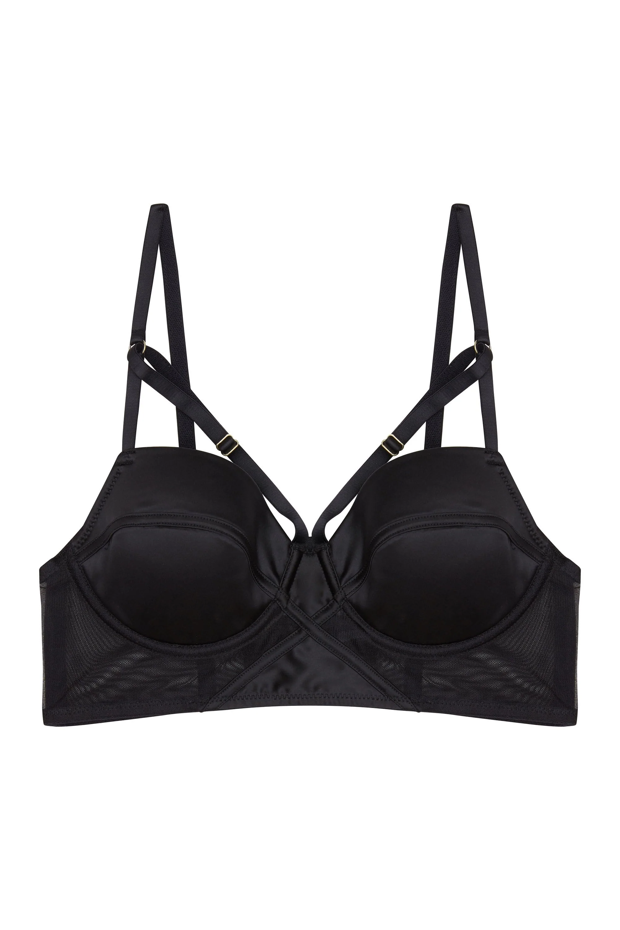 Aurora Black Mesh & Satin Crossover Longline Bra - Image 9