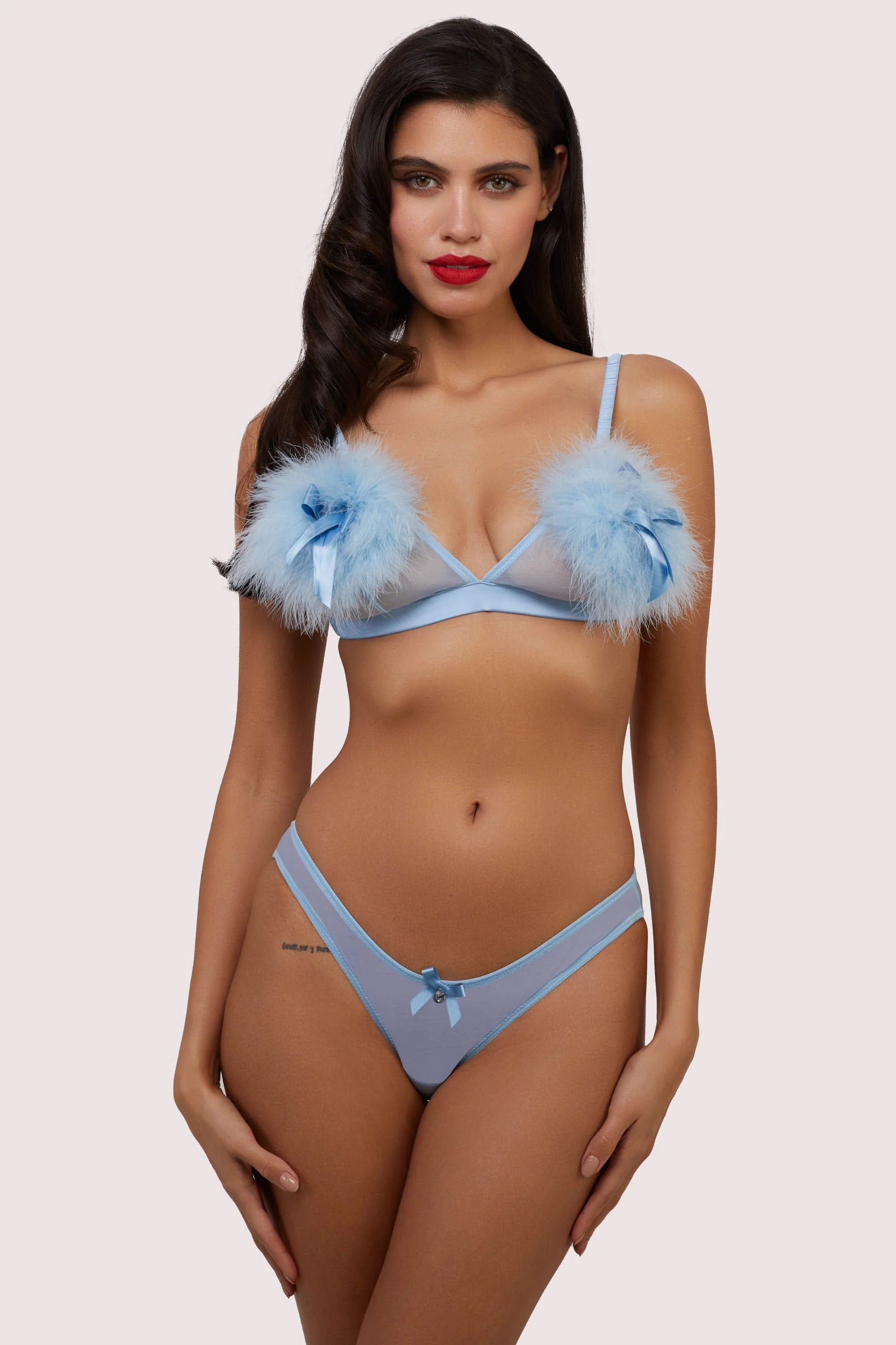 Lulu Baby Blue Diamanté Marabou Brief - Image 3