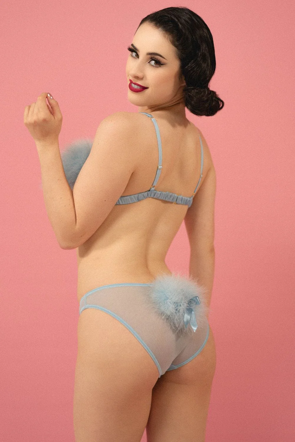 Lulu Baby Blue Diamanté Marabou Triangle - Image 6