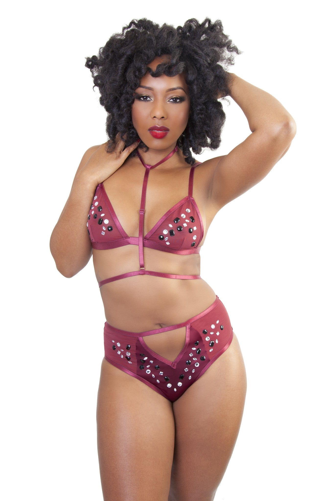 Peek & Beau - Betsy Wine Studded Harness Bralette