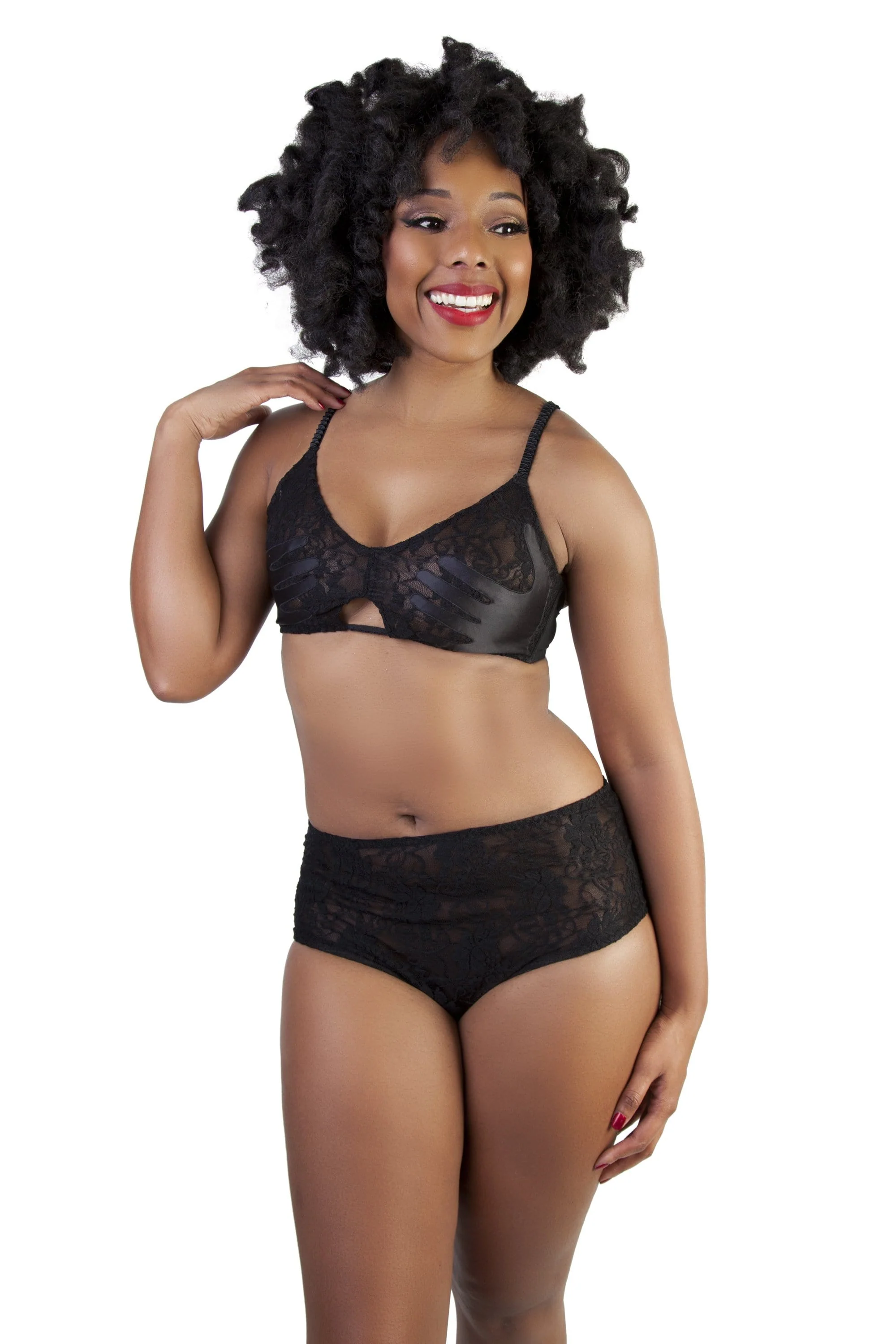 Bettie Page Black Hand Print Lace Bra - Image 2