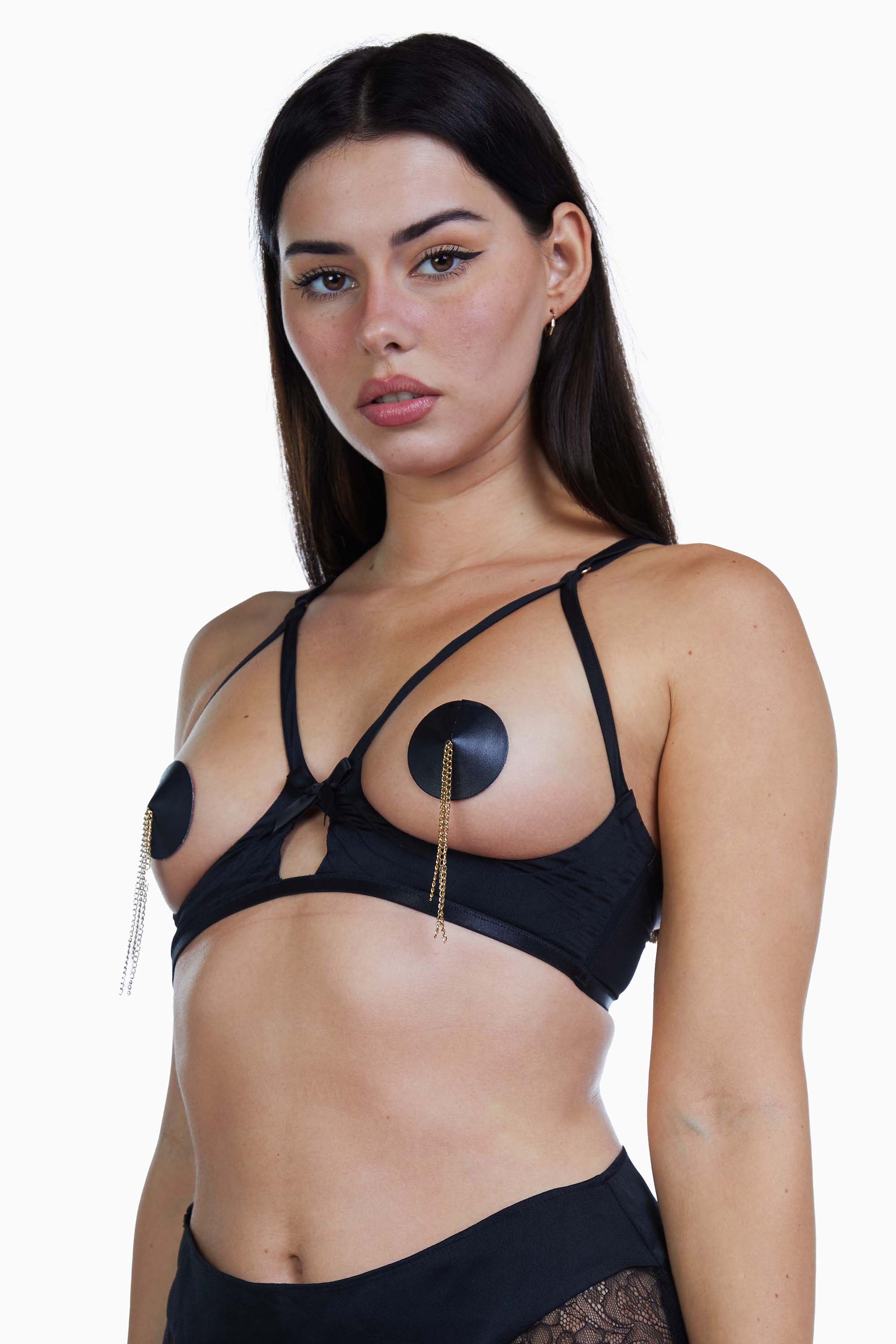 Bettie Page Doris Black Cupless Stitch Detail Bra - Image 4