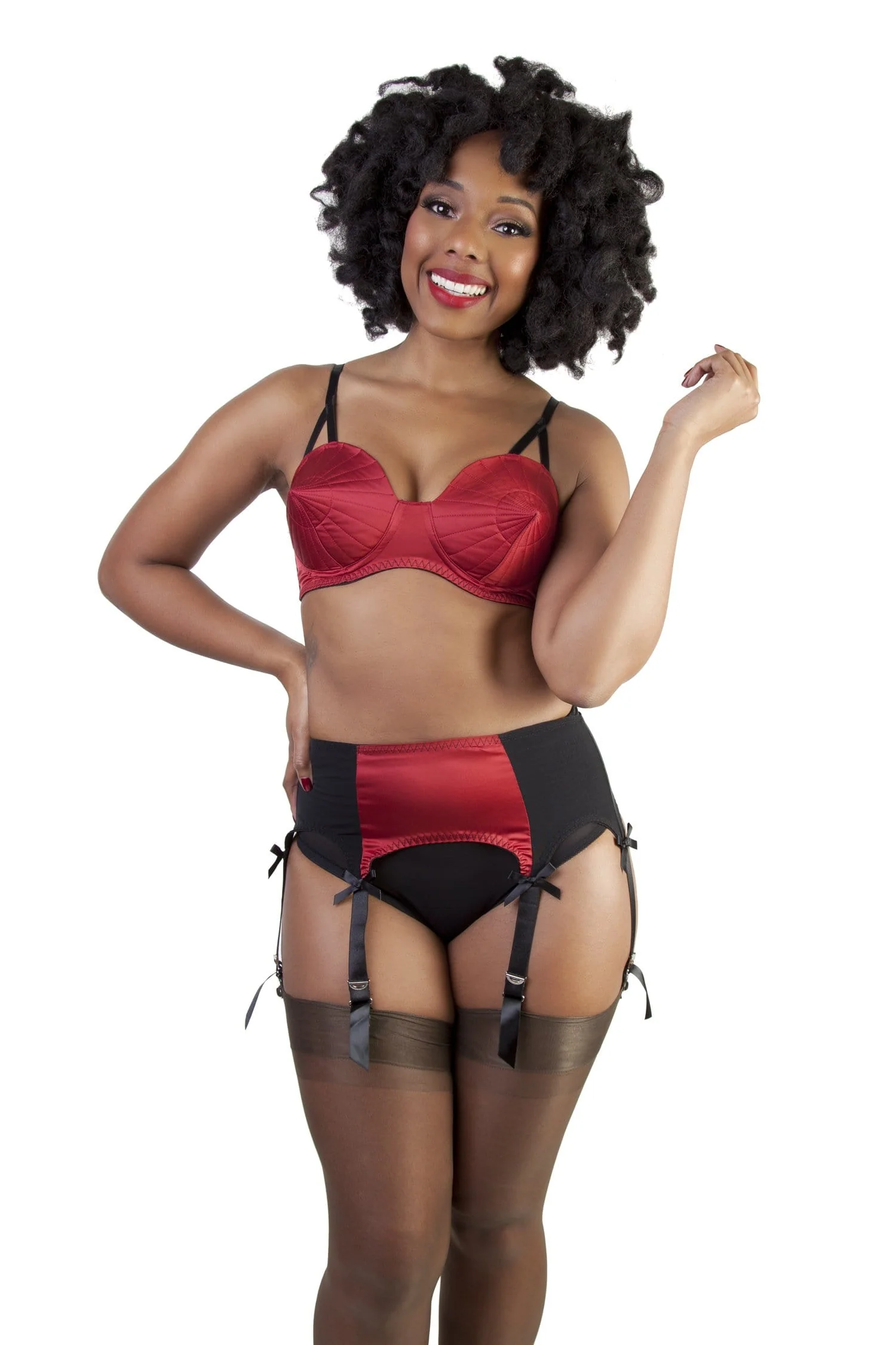 Bettie Page Dark Red Classic Suspender Belt - Image 2