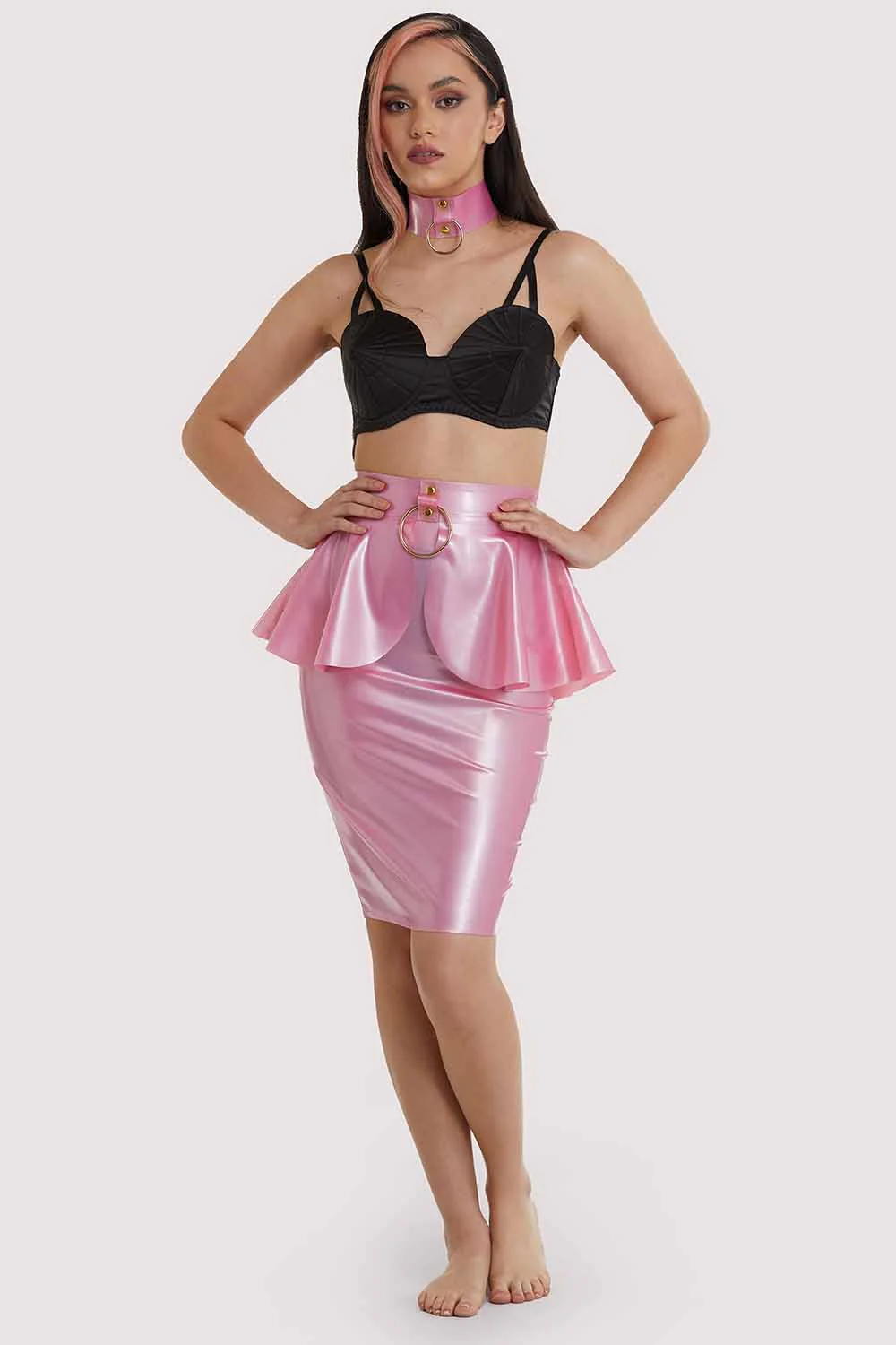 Pink Latex Peplum Ring Skirt - Image 2