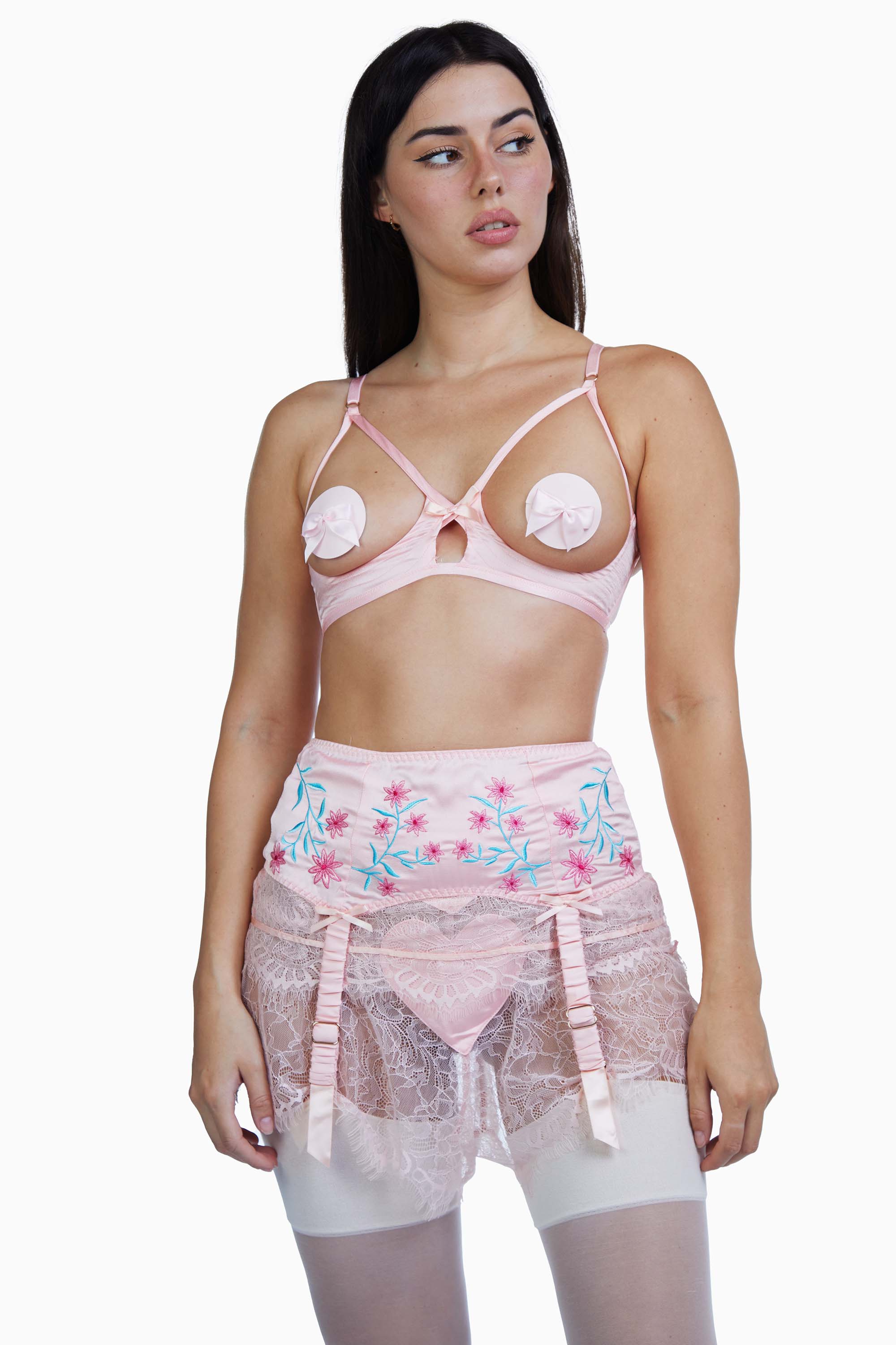 Doris Peach Embroidered Retro Suspender Belt - Image 6