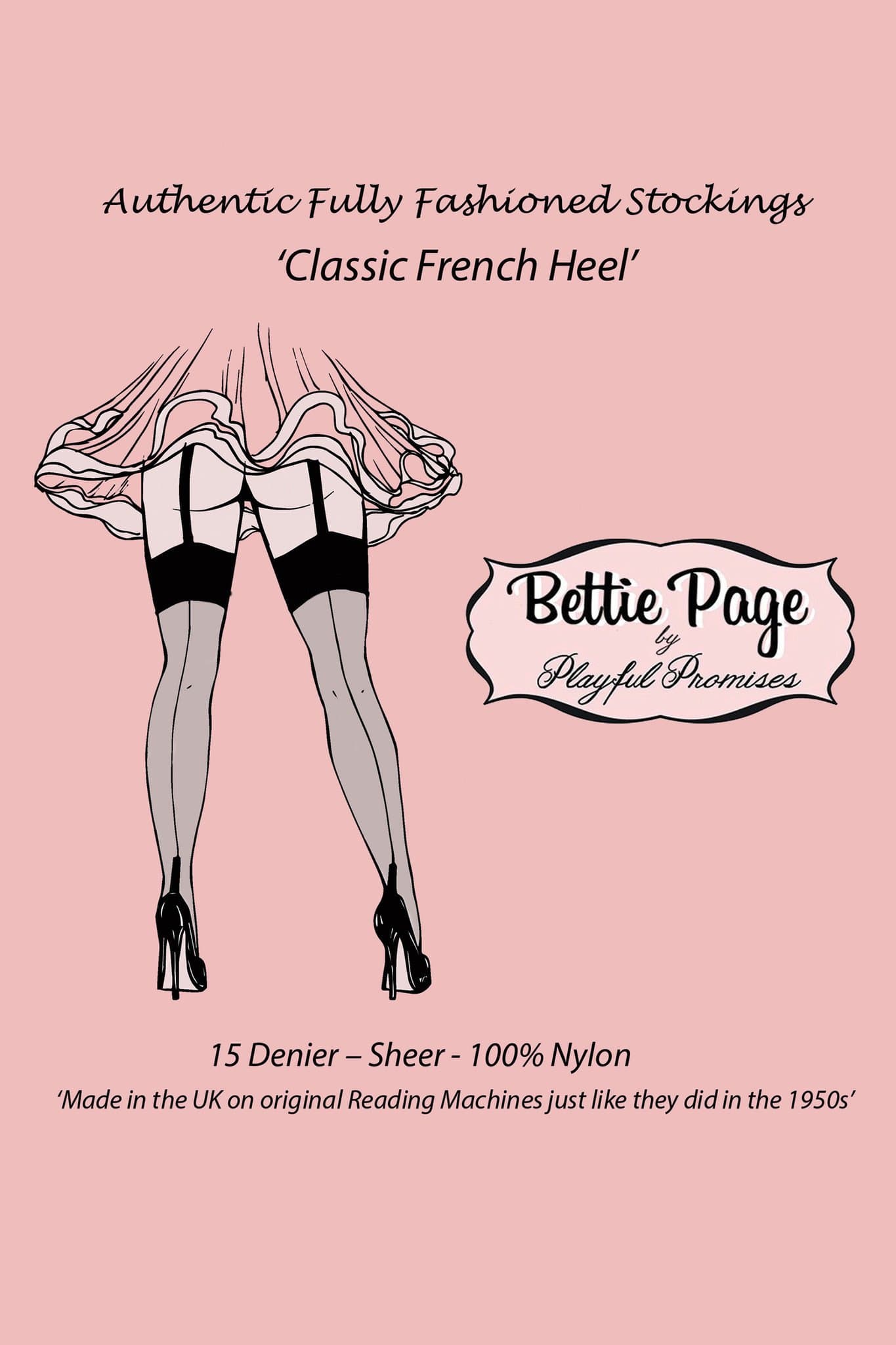 Bettie Page Fully Fashioned Nylon Point Heel Stockings - Black - Image 3