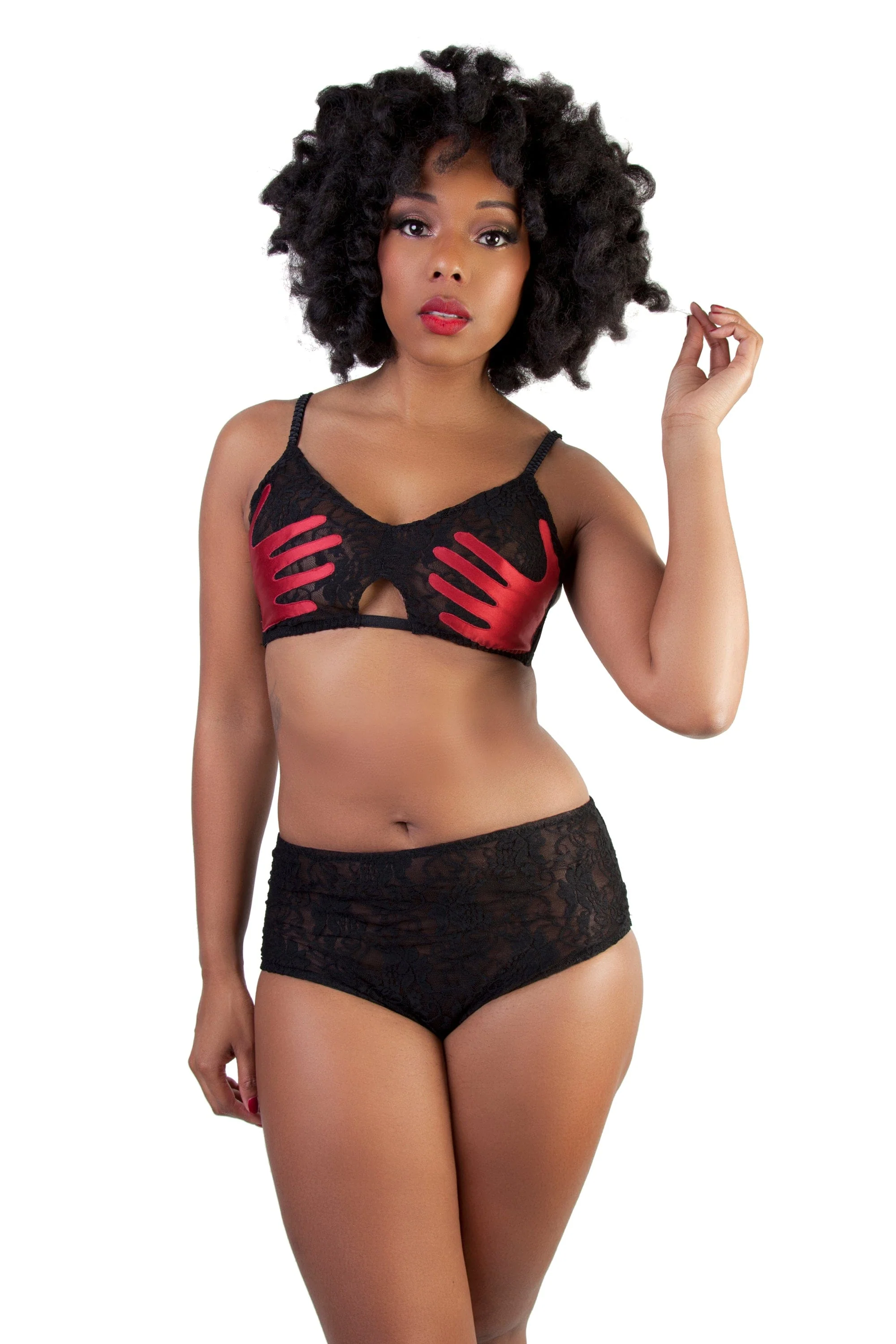 Bettie Page Red Hand Print Lace Bra - Image 2