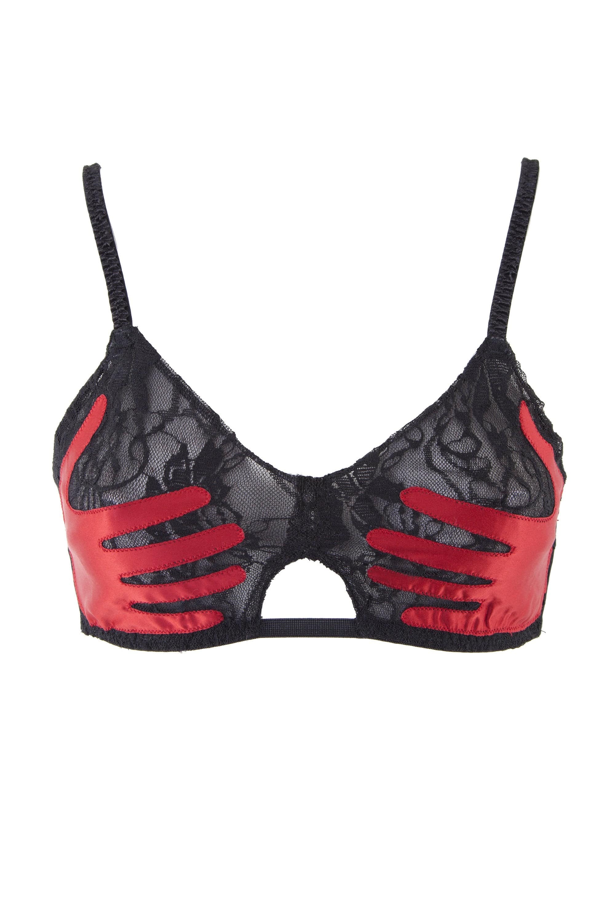 Bettie Page Red Hand Print Lace Bra - Image 3