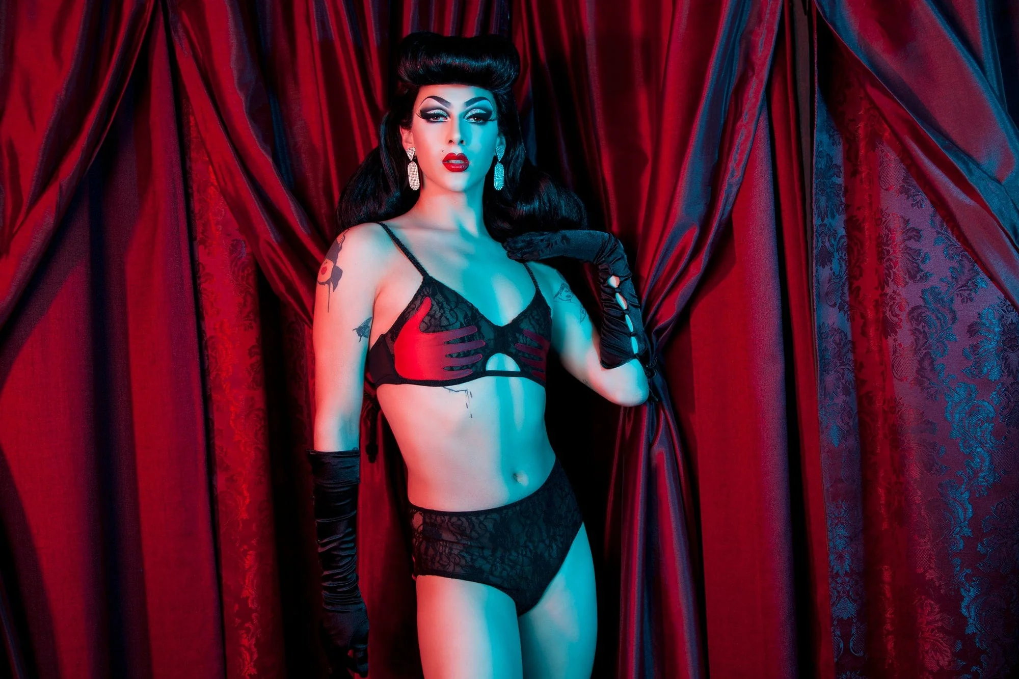 Bettie Page Red High Waist Hand Print Lace Brief - Image 4