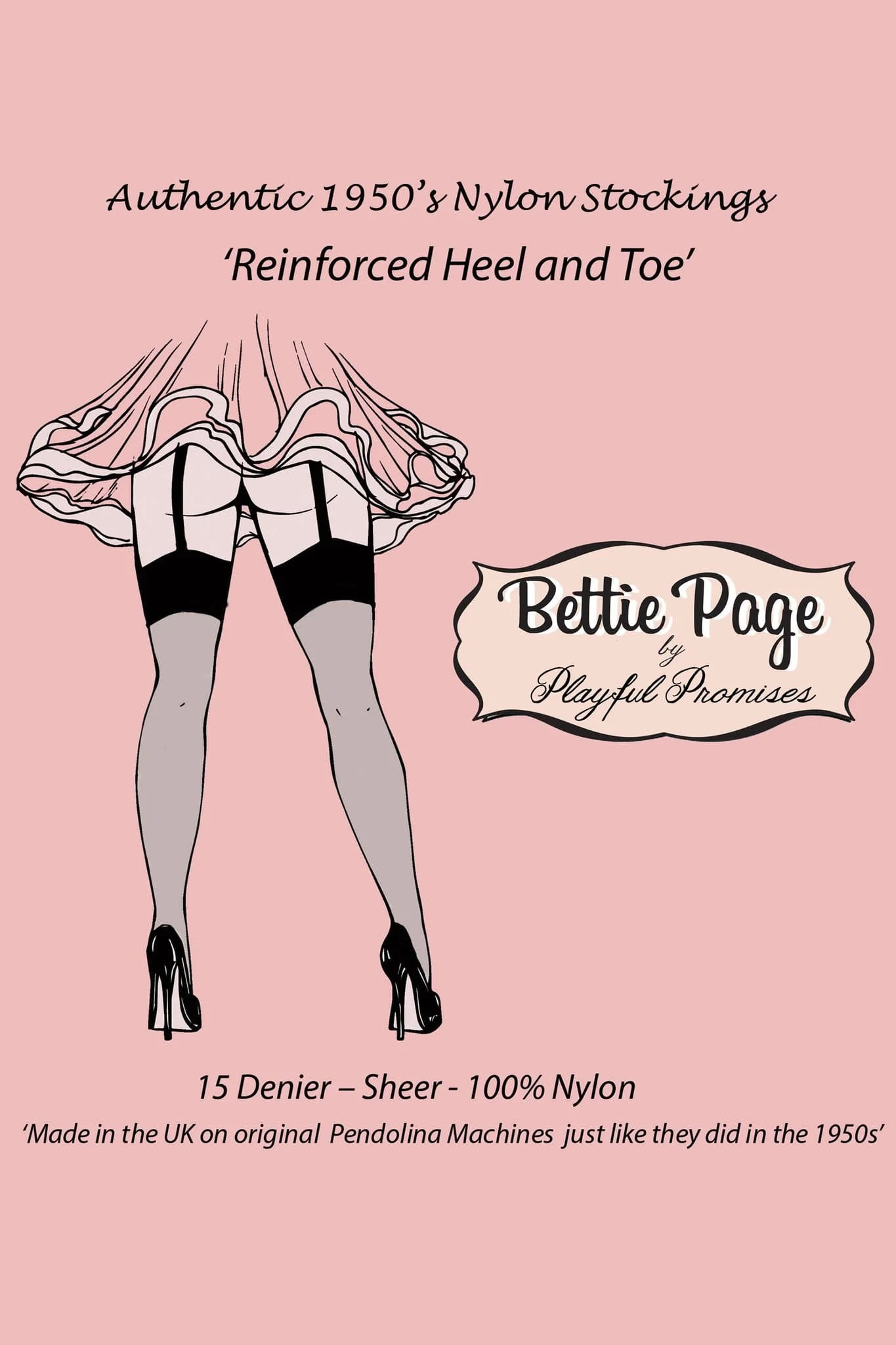 Bettie Page Fully Fashioned Nylon RHT Stockings - Black - Image 3