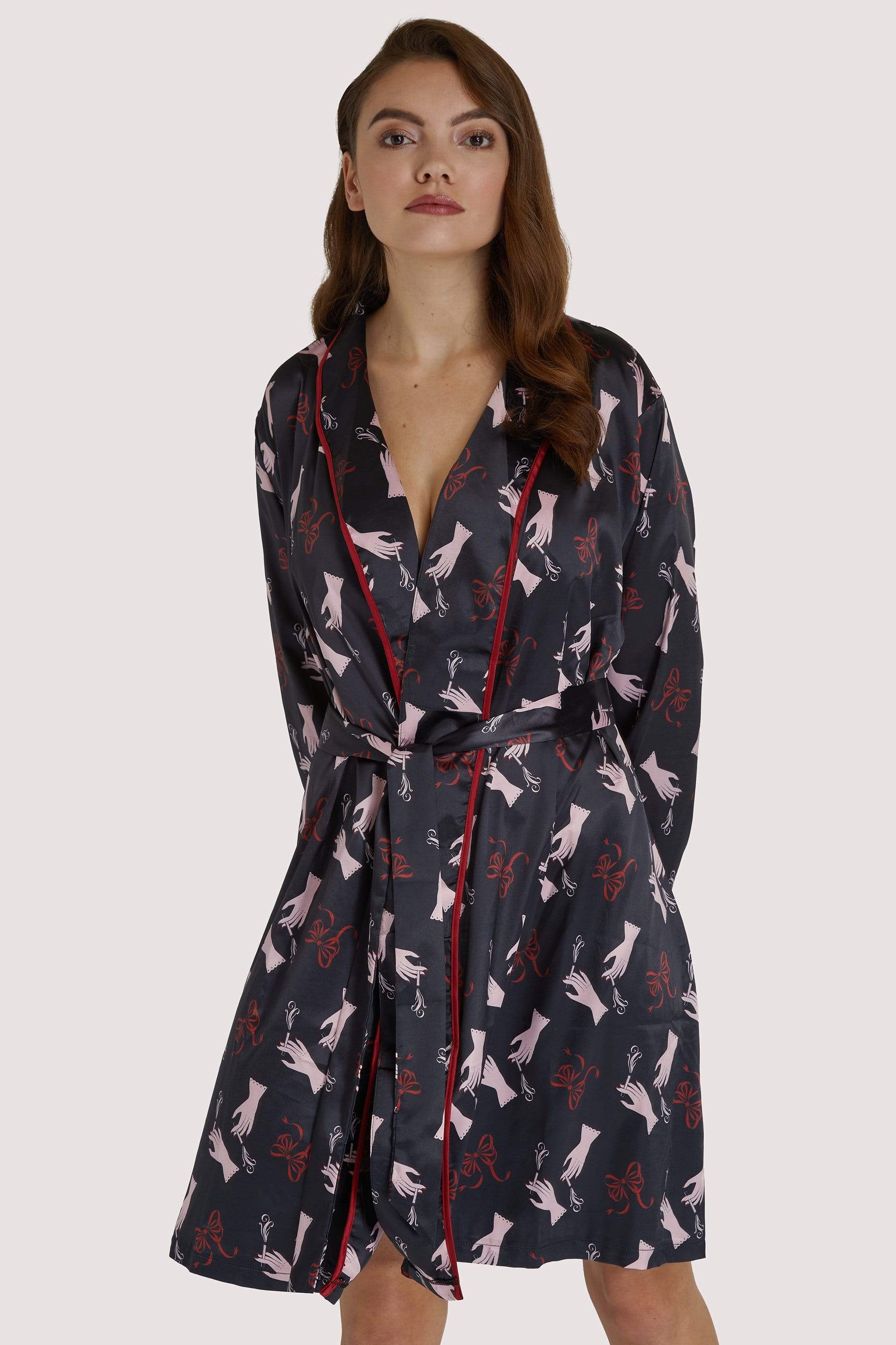Smoking Printed Robe with Red Piping - Image 2