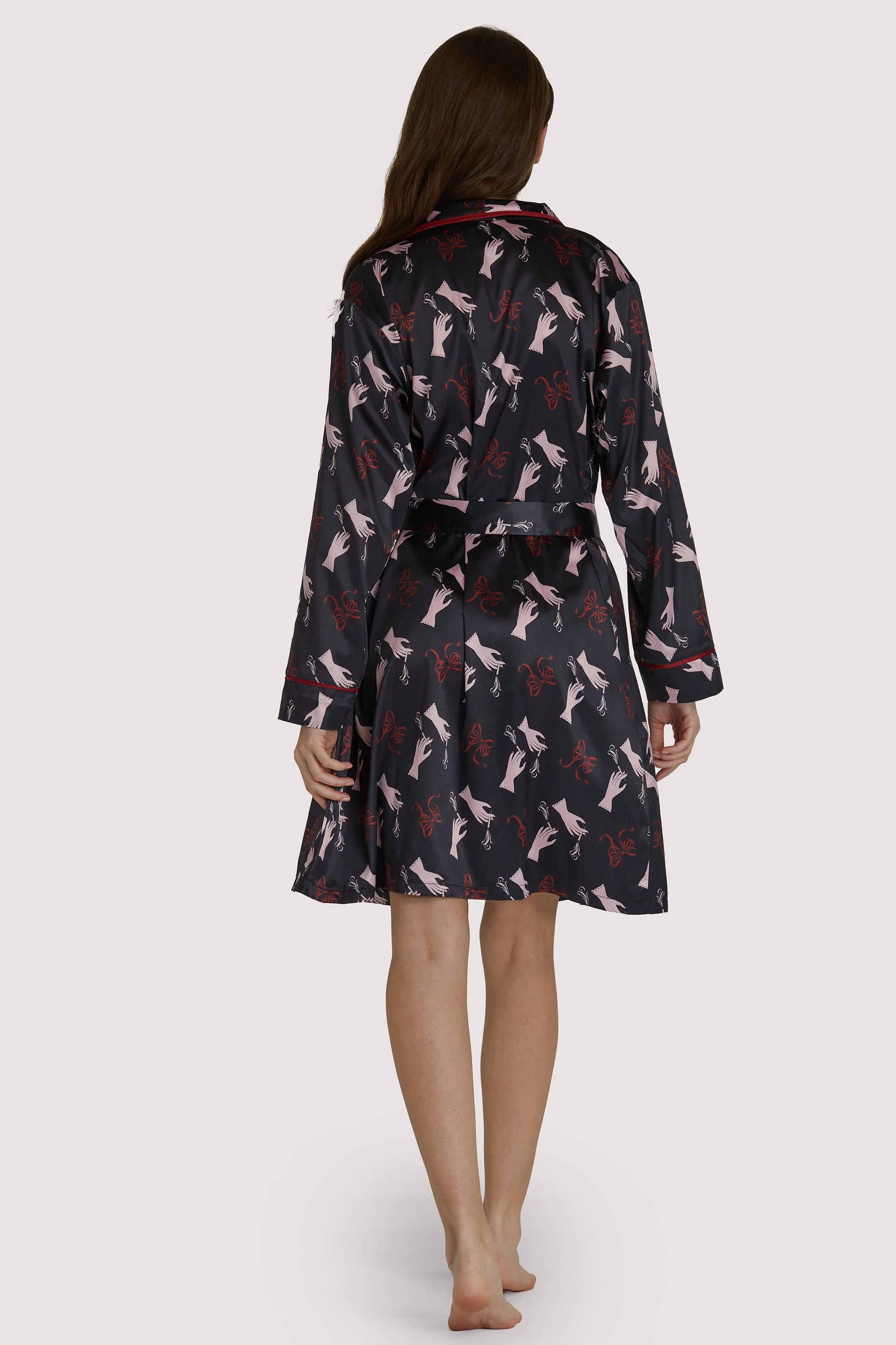 Smoking Printed Robe with Red Piping - Image 4
