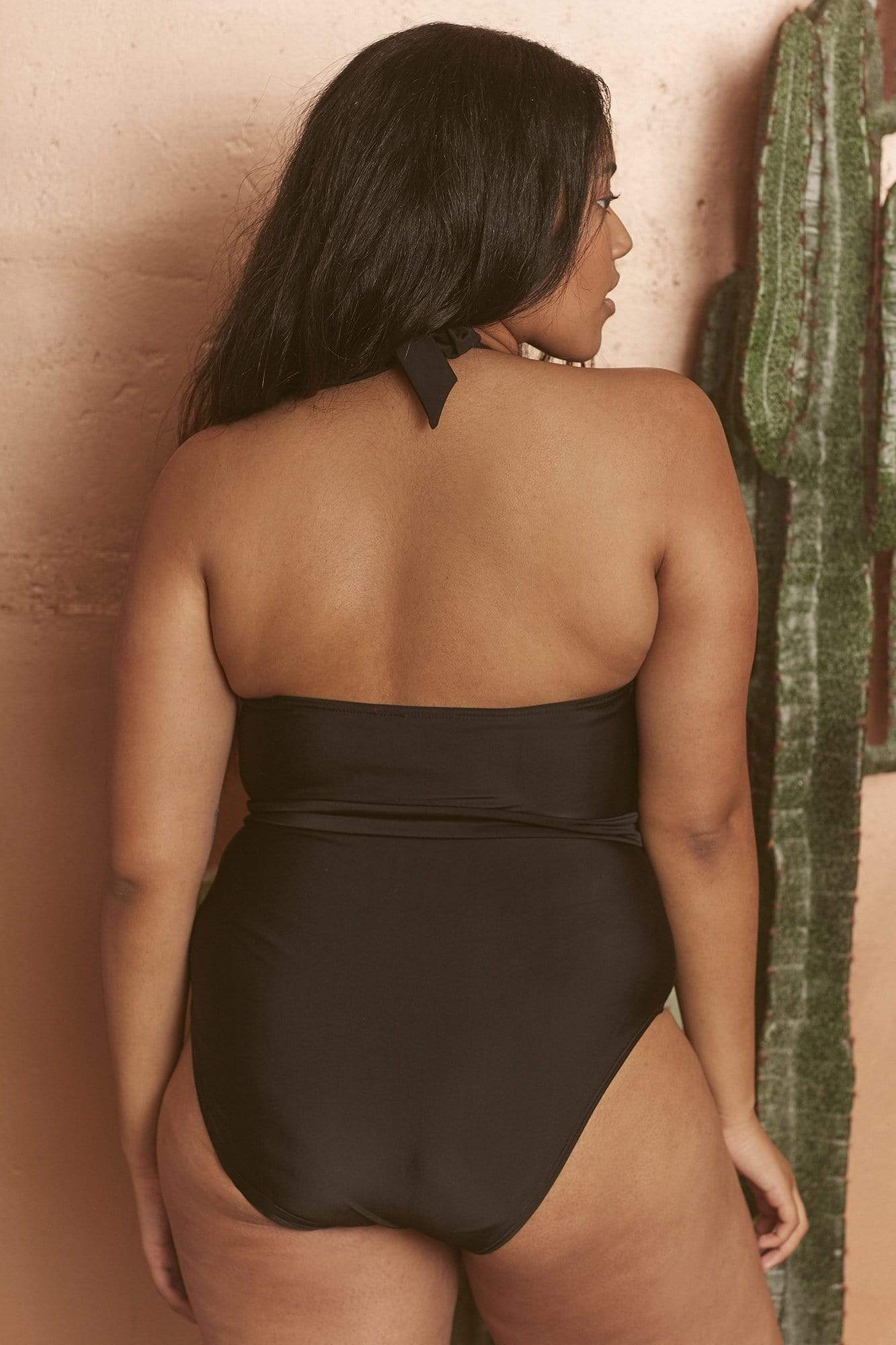 Selki Black Belted Halterneck Swimsuit Curve - Image 3