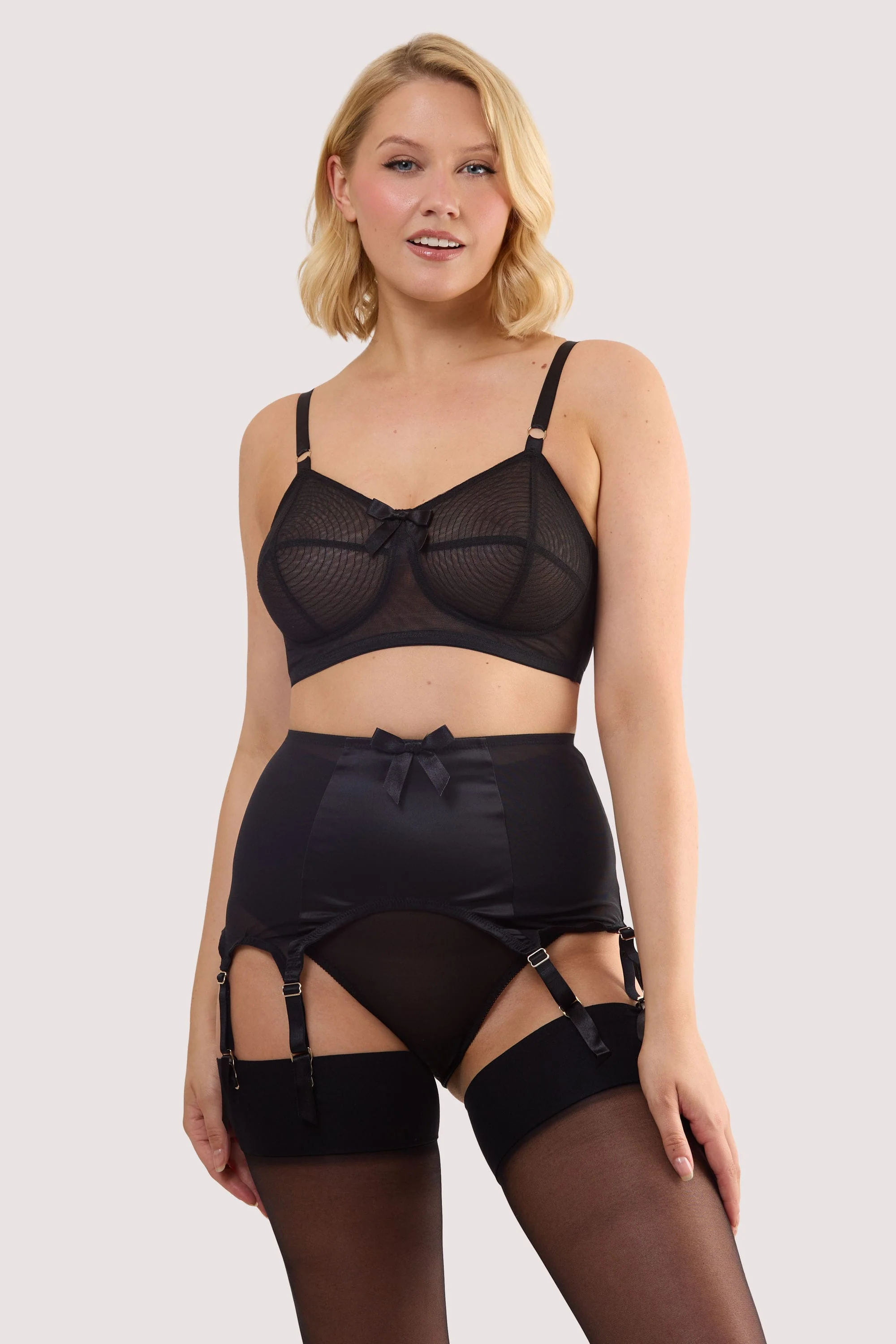 Black Satin 8 Strap Retro Everyday Suspender