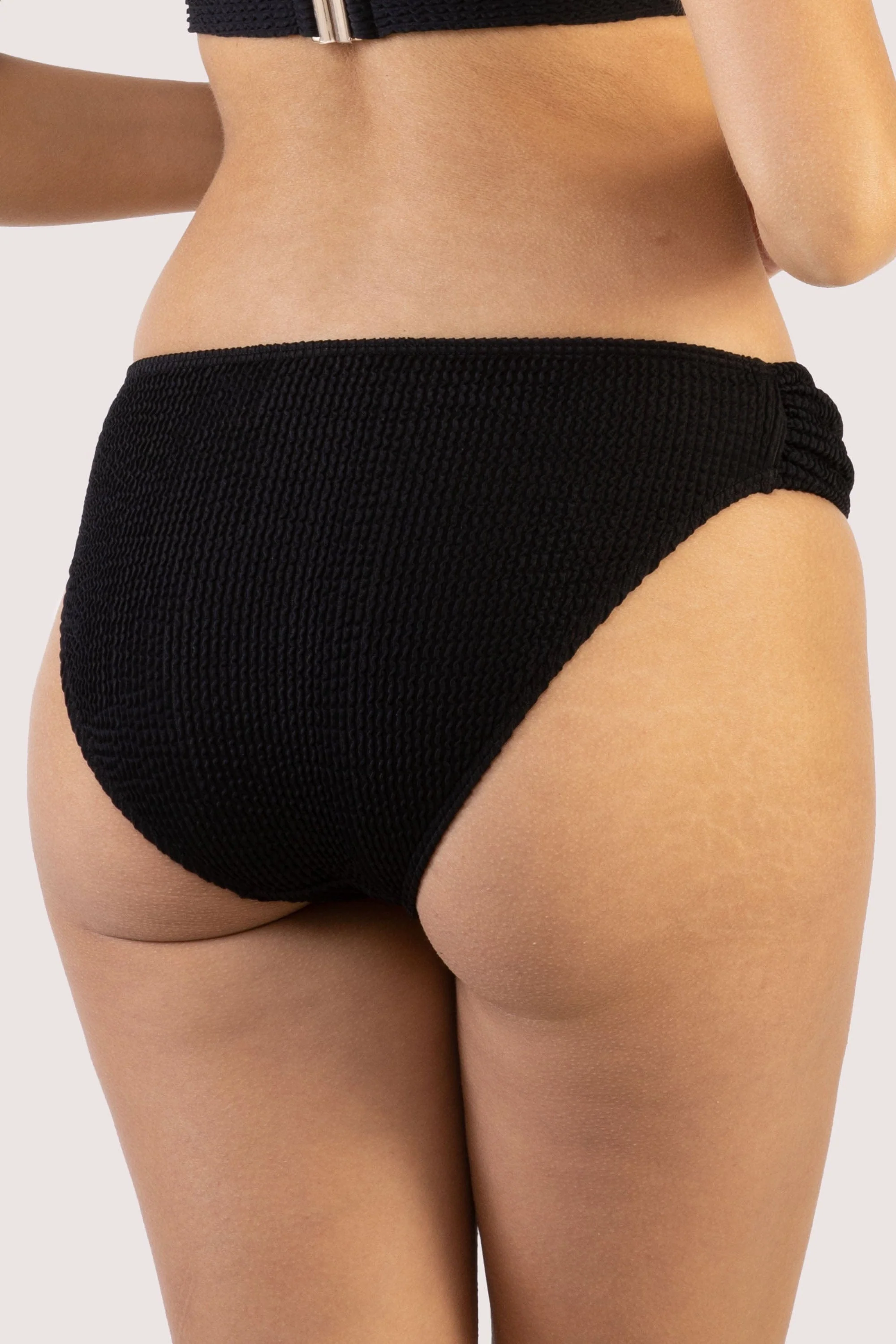 Black Textured Ruched Sides Bikini Bottom - Image 6