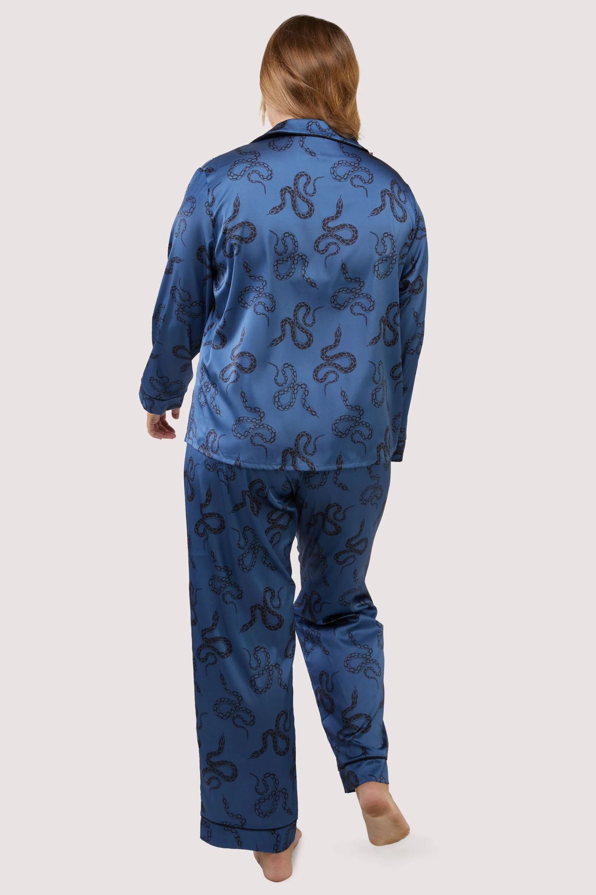 Blue Satin Snake Print Long Sleeve Pyjama Set - Image 5