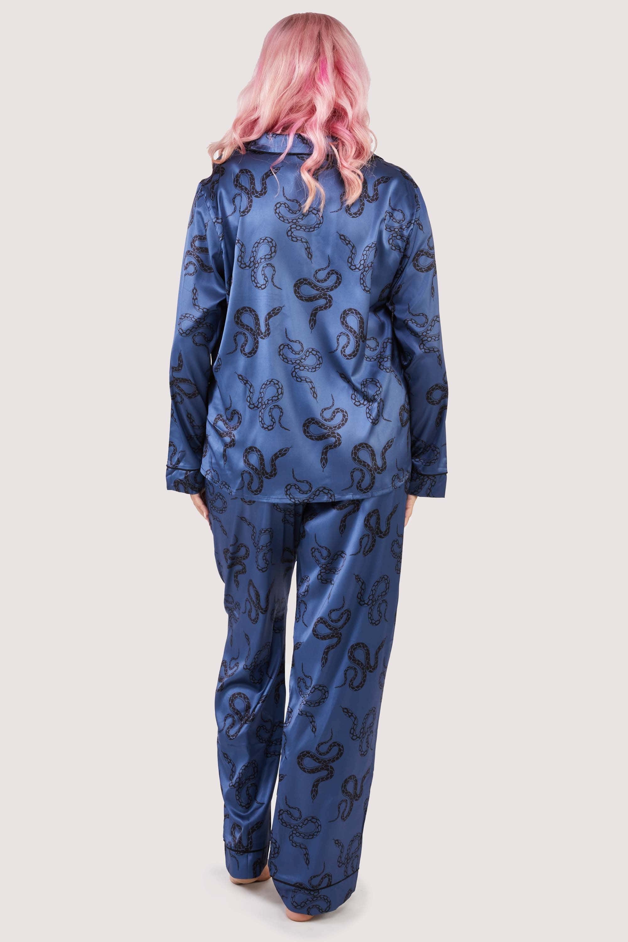Blue Satin Snake Print Long Sleeve Pyjama Set - Image 7