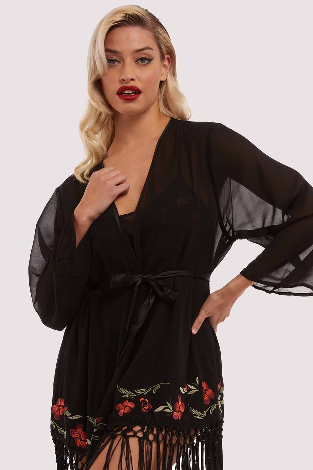 Embroidered Tassel Kimono - Image 4