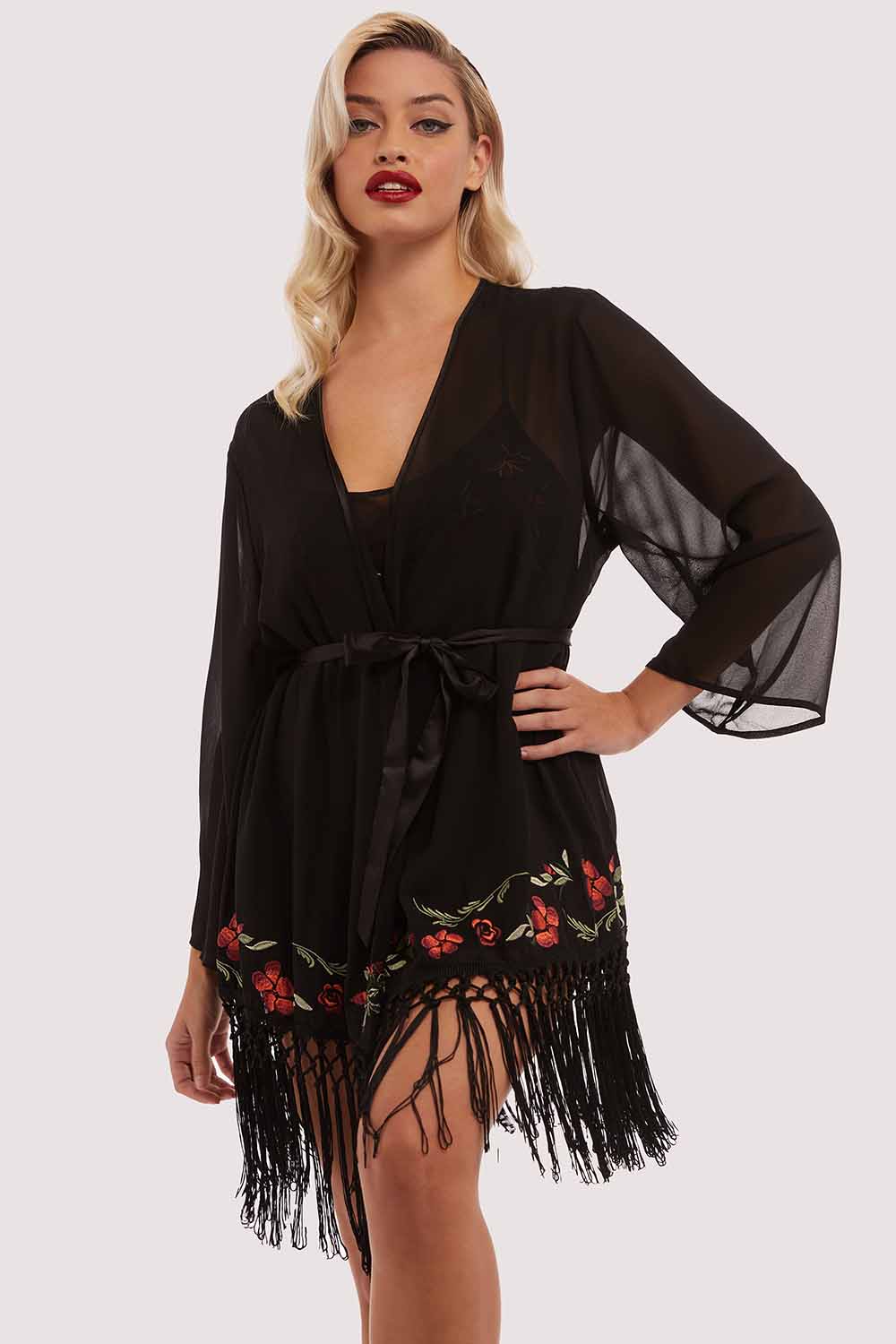 Embroidered Tassel Kimono - Image 5