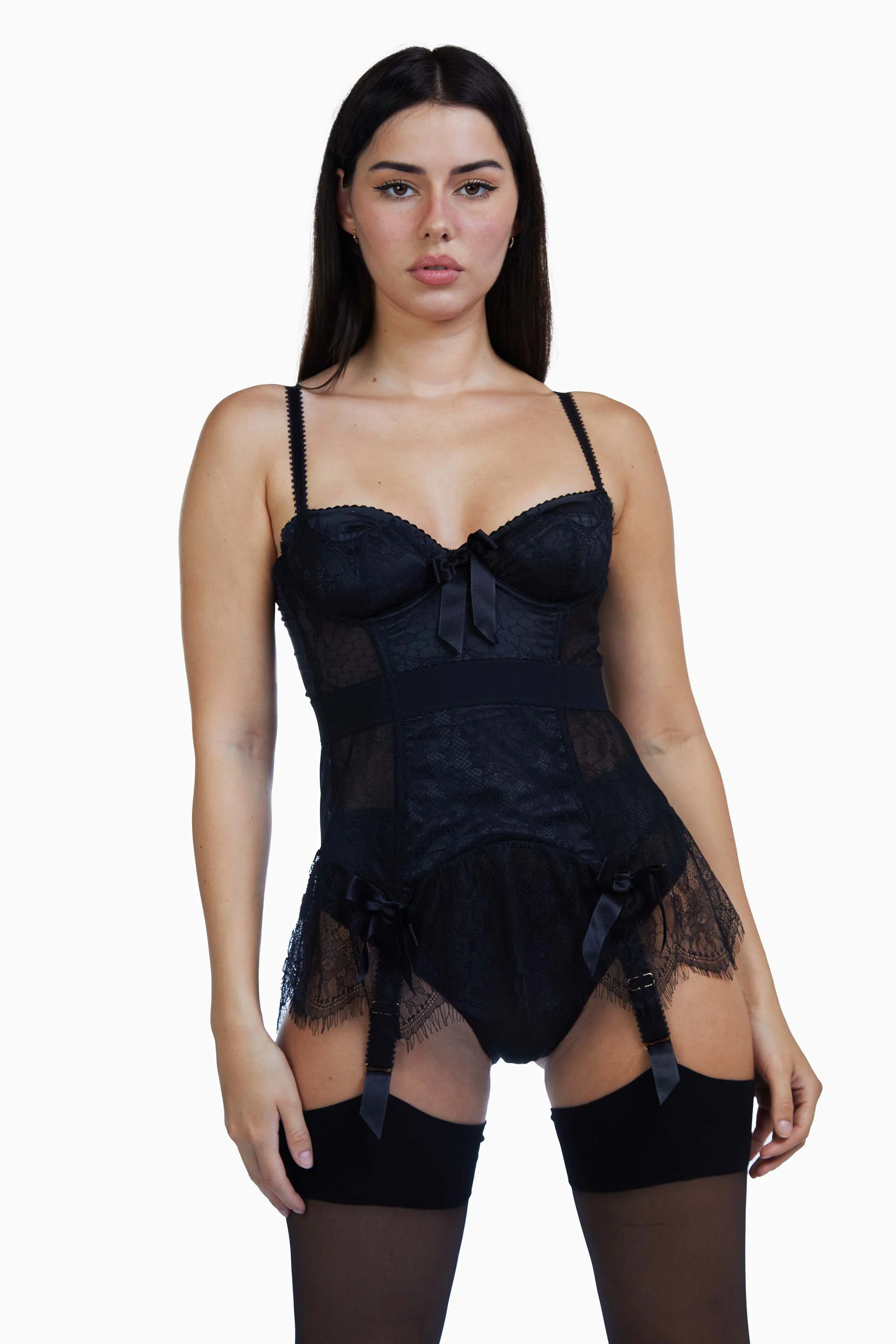 Tempest Black Lace Basque with Bows - Image 5
