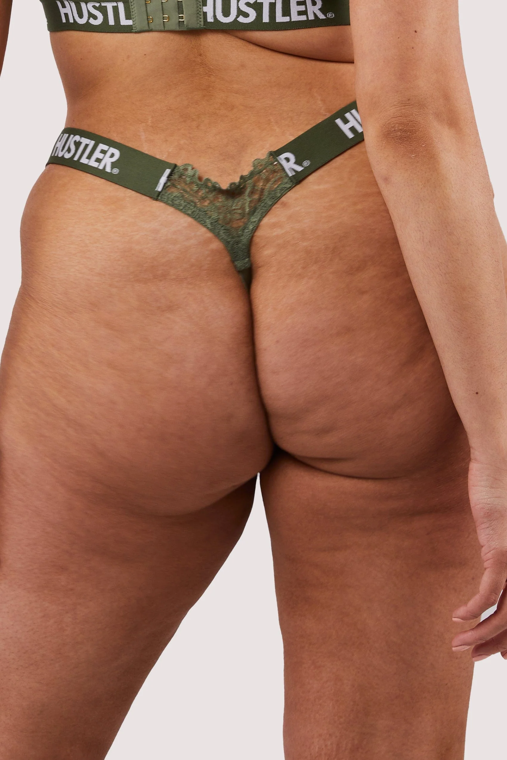 Branded Olive Lace Thong - Image 6