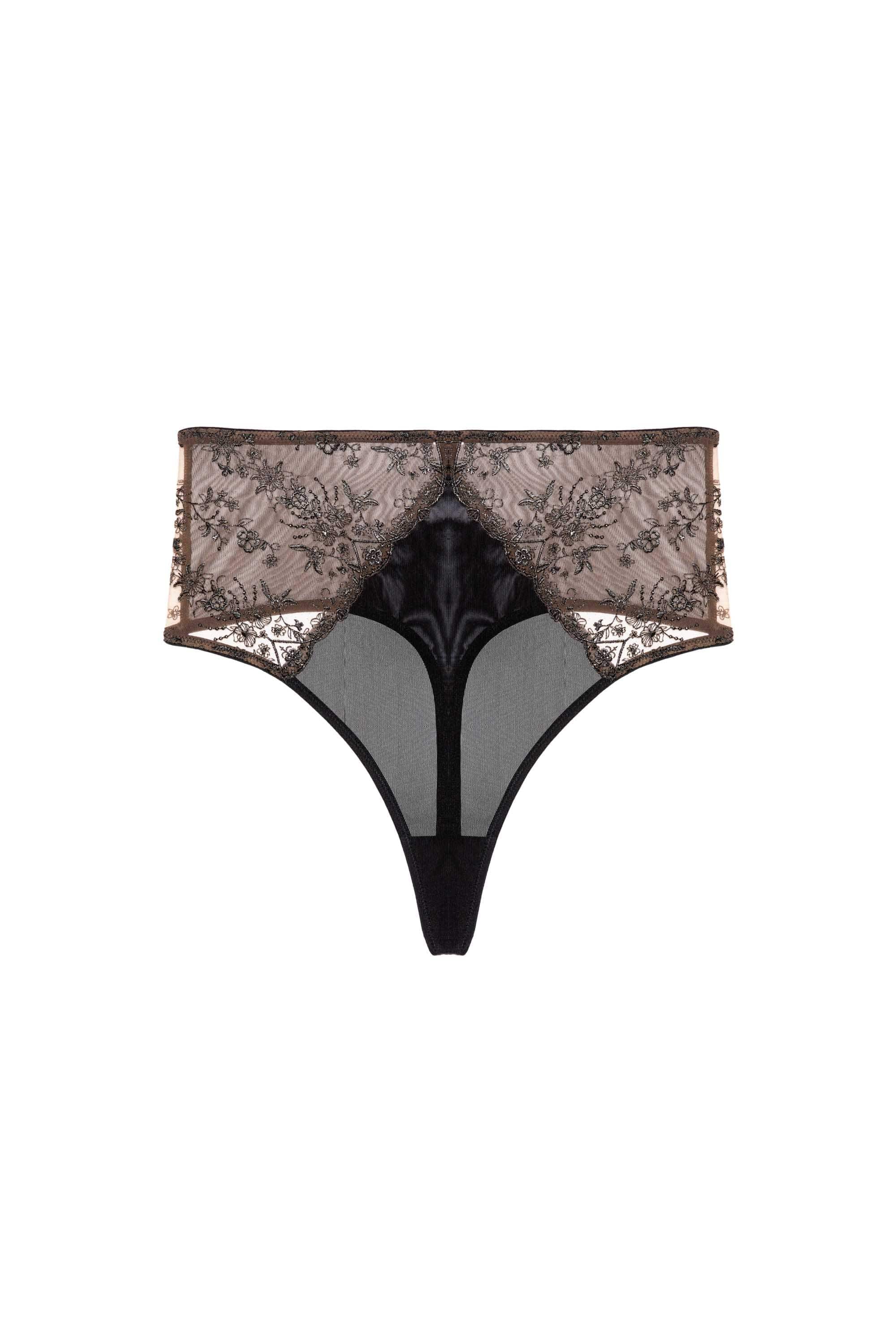 Cassia Black Custom Embroidery High Waisted Thong - Image 4