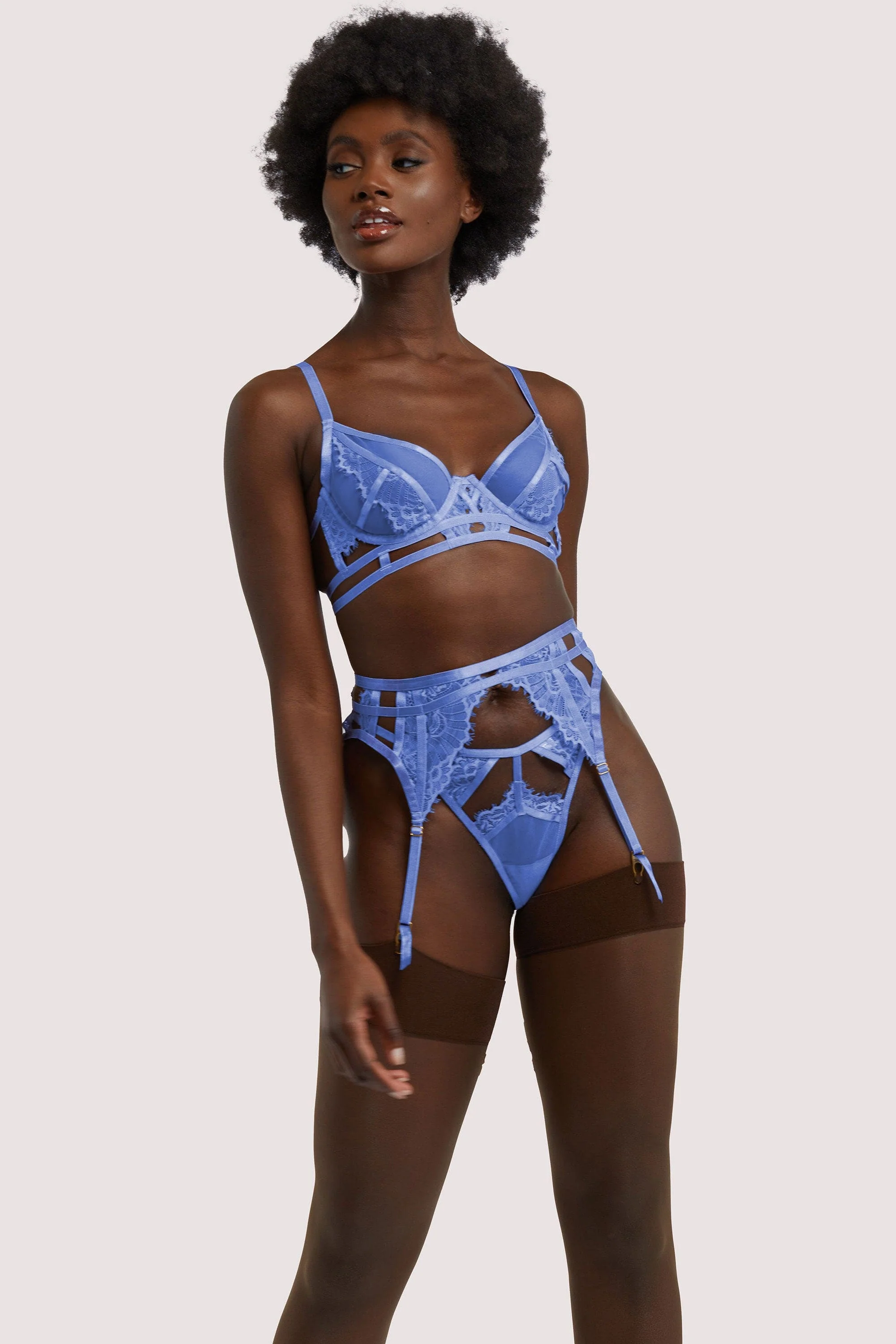 Claire Blue Caged Lace Thong - Image 4