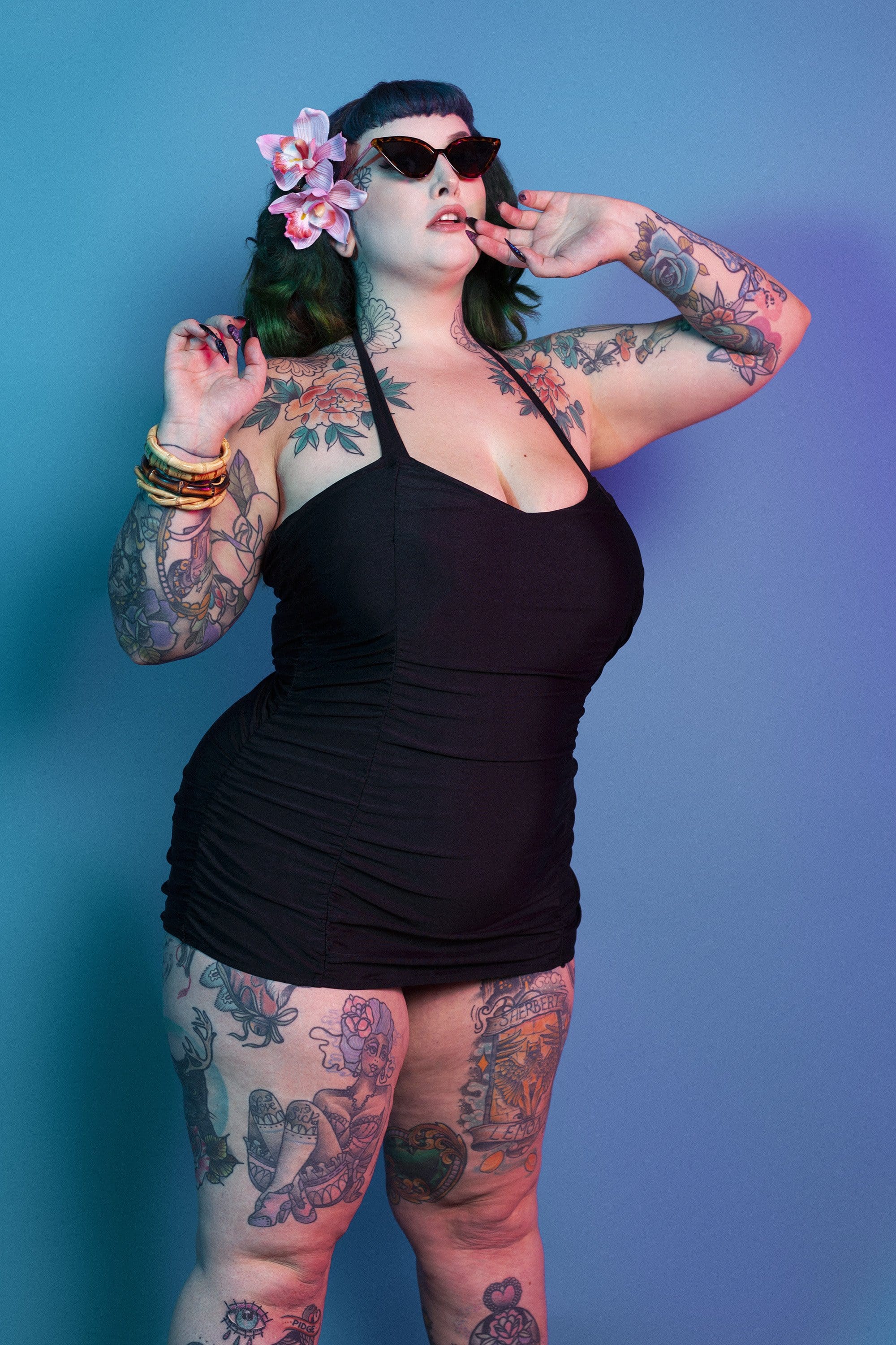 High Shine Ruched Skirted Navy Swimsuit - Image 2