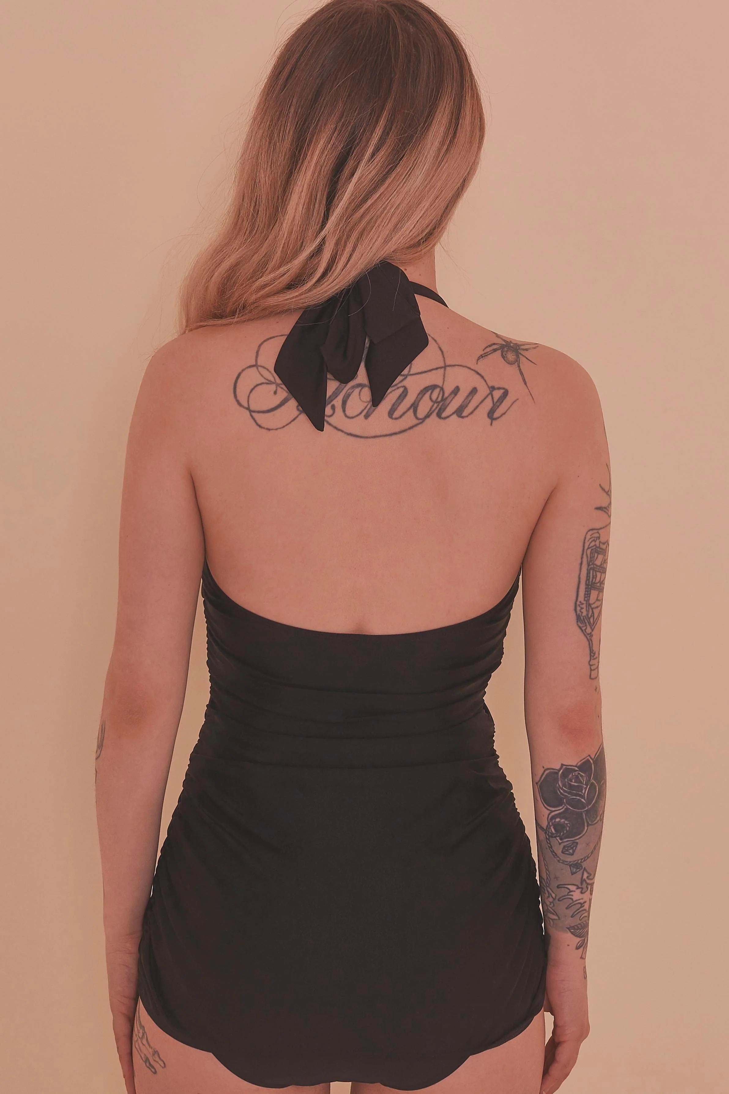 High Shine Ruched Skirted Navy Swimsuit - Image 3