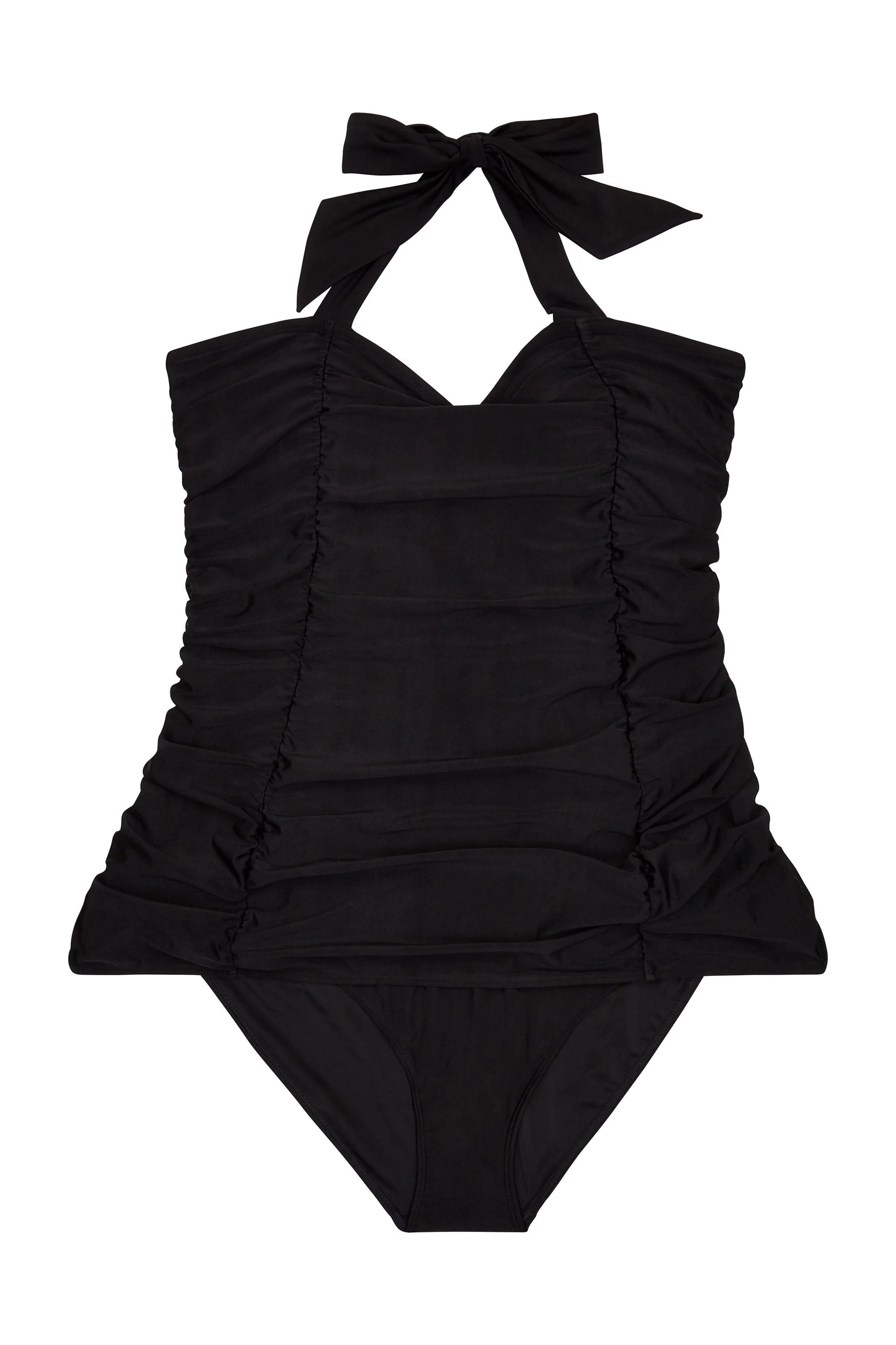 High Shine Ruched Skirted Navy Swimsuit - Image 5