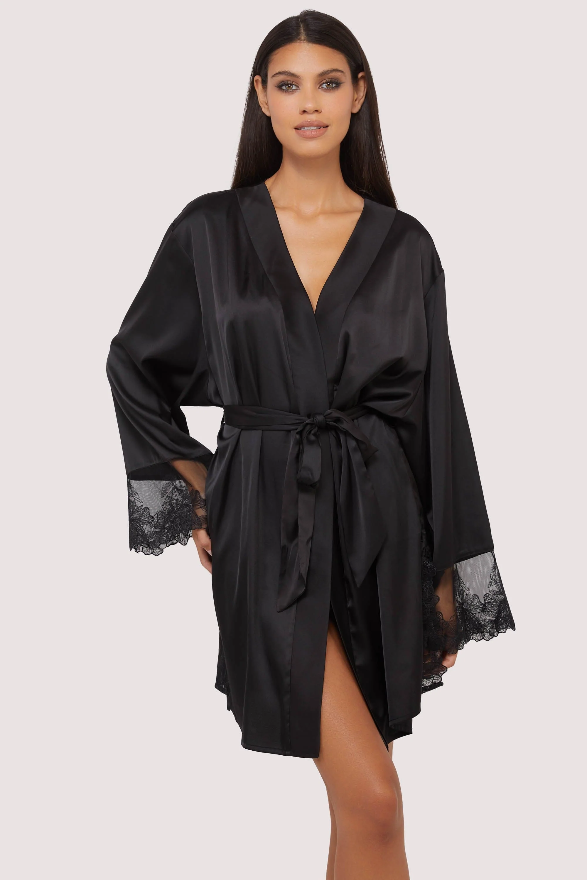Eleanor Black Satin & Embroidery Robe - Image 4