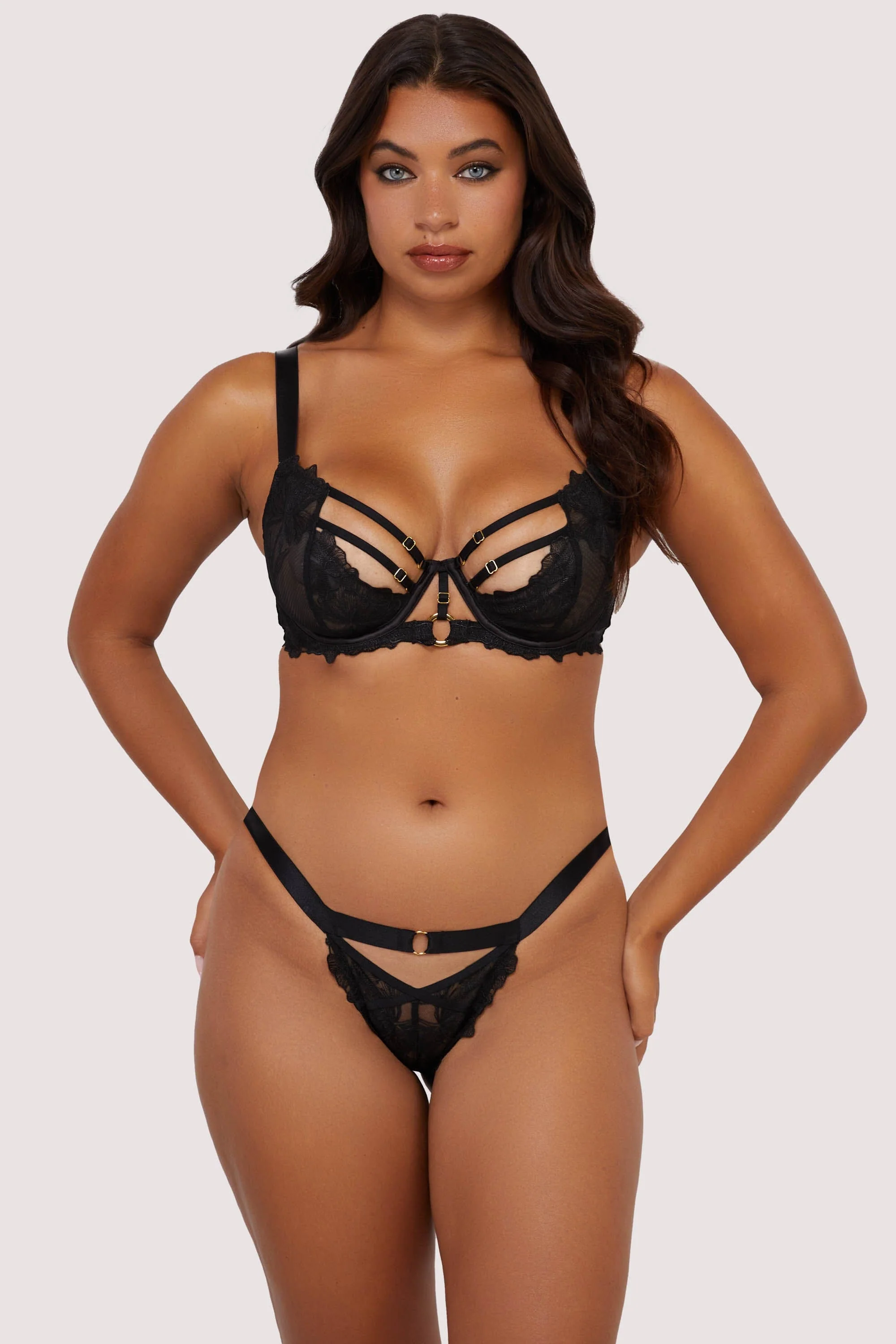 Eleanor Black Strappy Embroidery Balconette Bra - Image 4