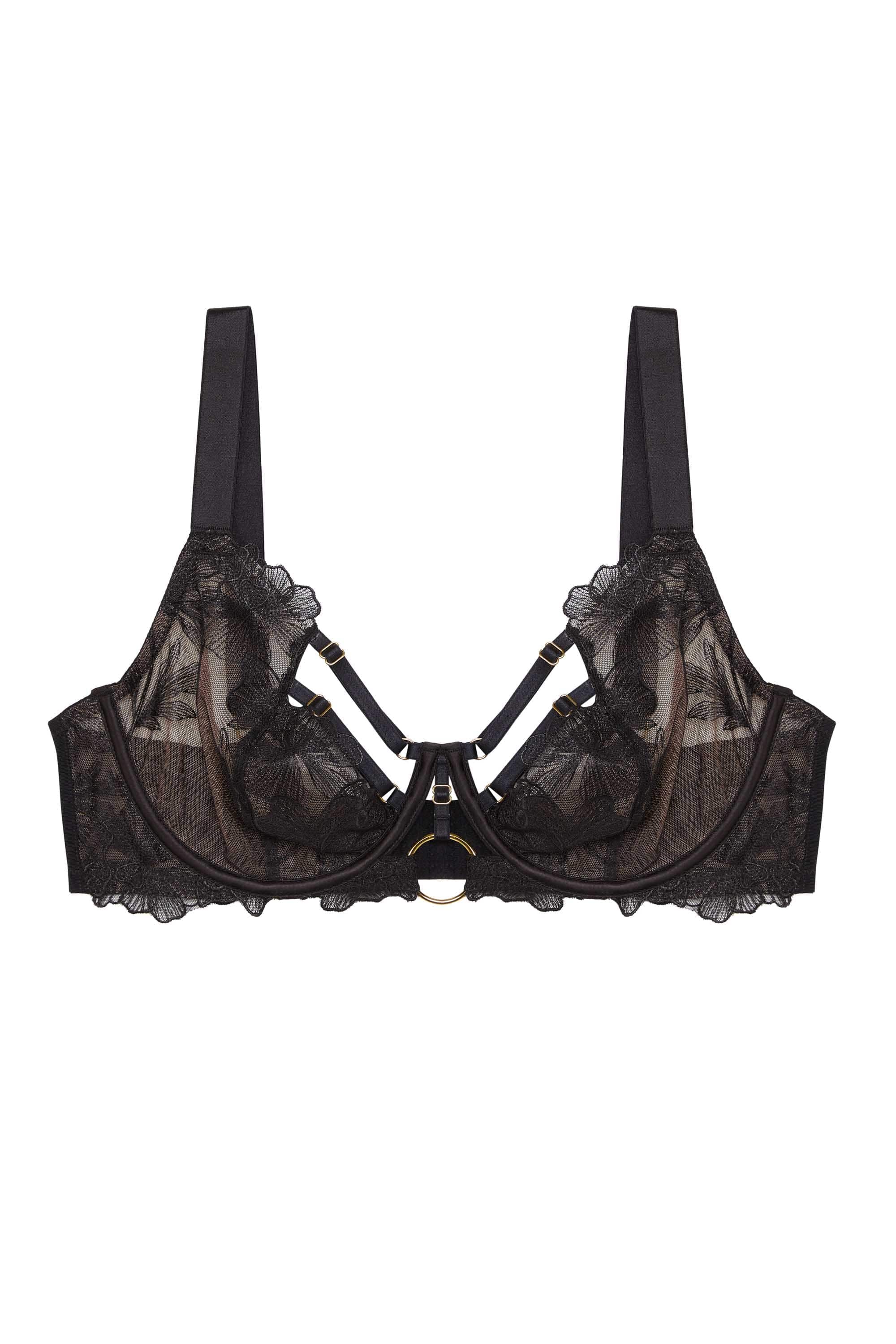Eleanor Black Strappy Embroidery Balconette Bra - Image 5