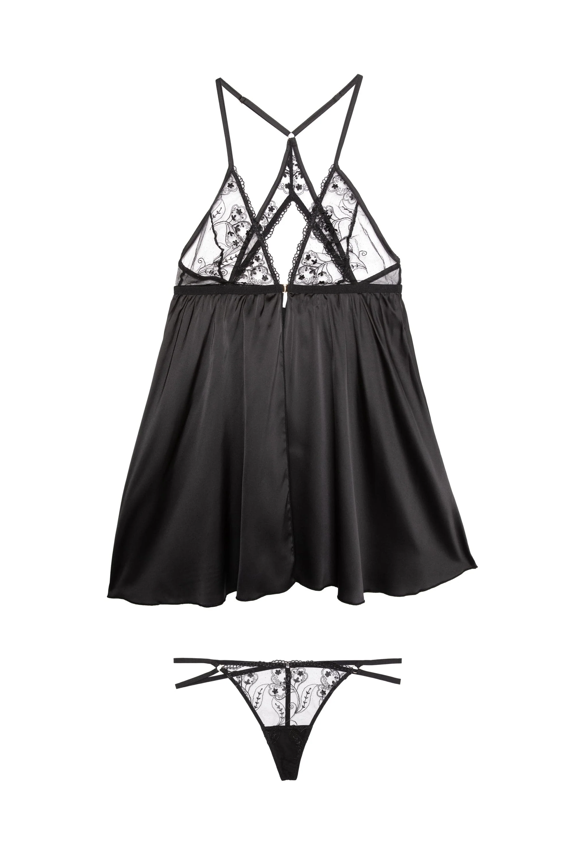 Elise Black Embroidery Babydoll and Thong Set - Image 7