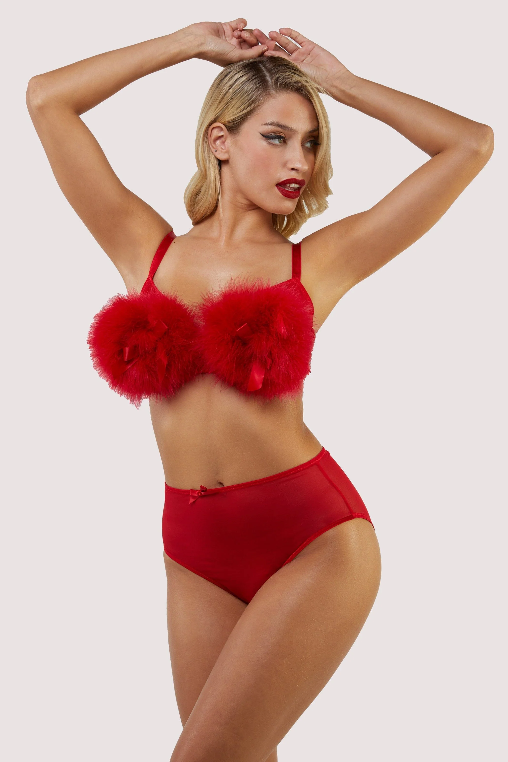 Elizabeth Red Plunge Feather Bra - Image 2
