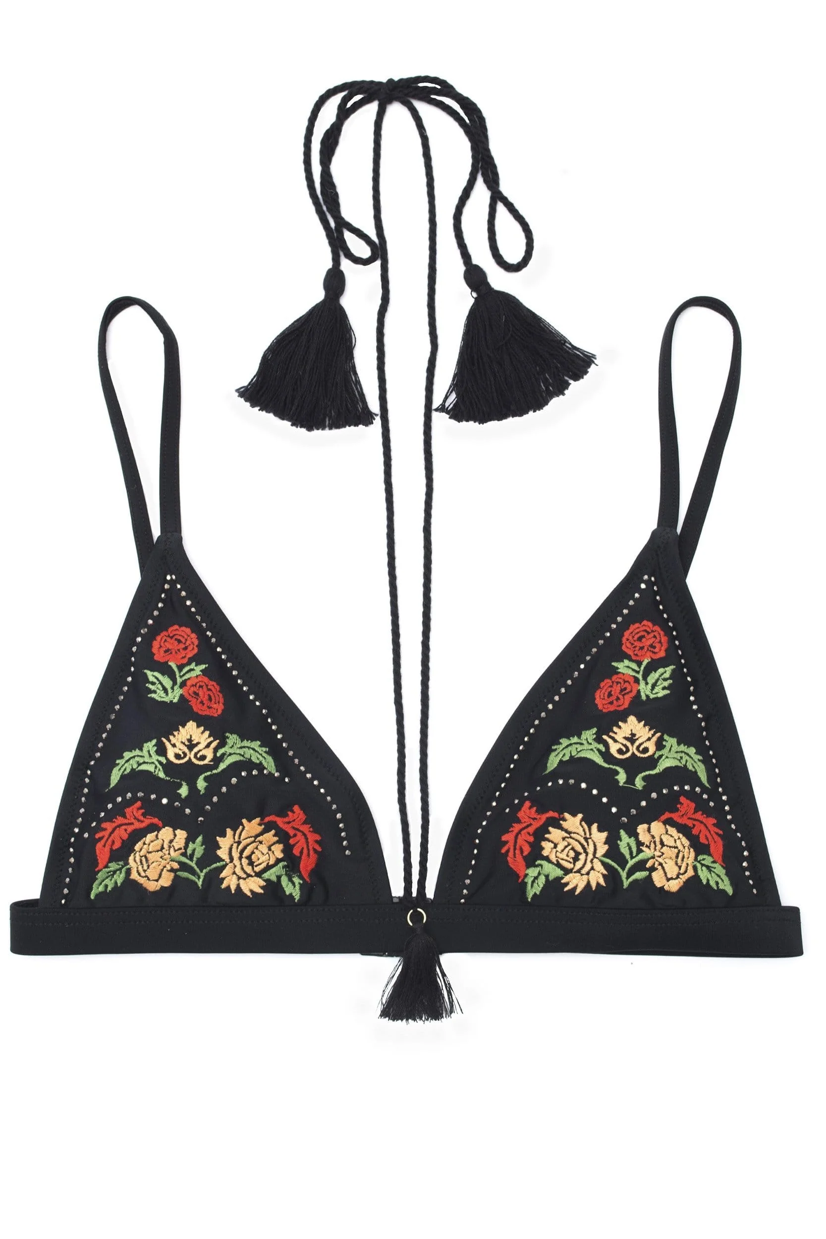 Wolf & Whistle Mayla Embroidered Bikini top with tassles - Image 2
