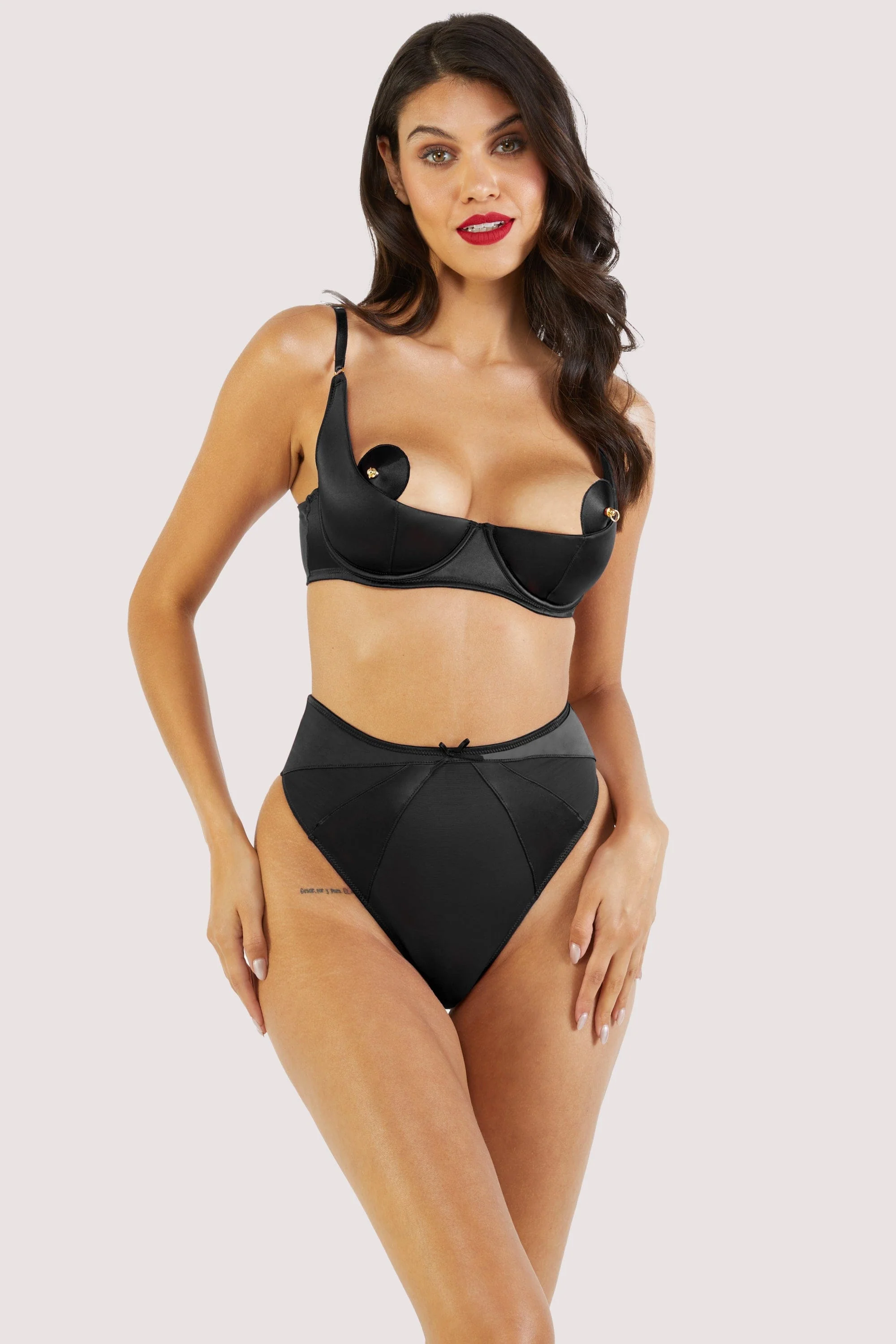 Etta Black Satin Quarter Cup Bra Set - Image 5